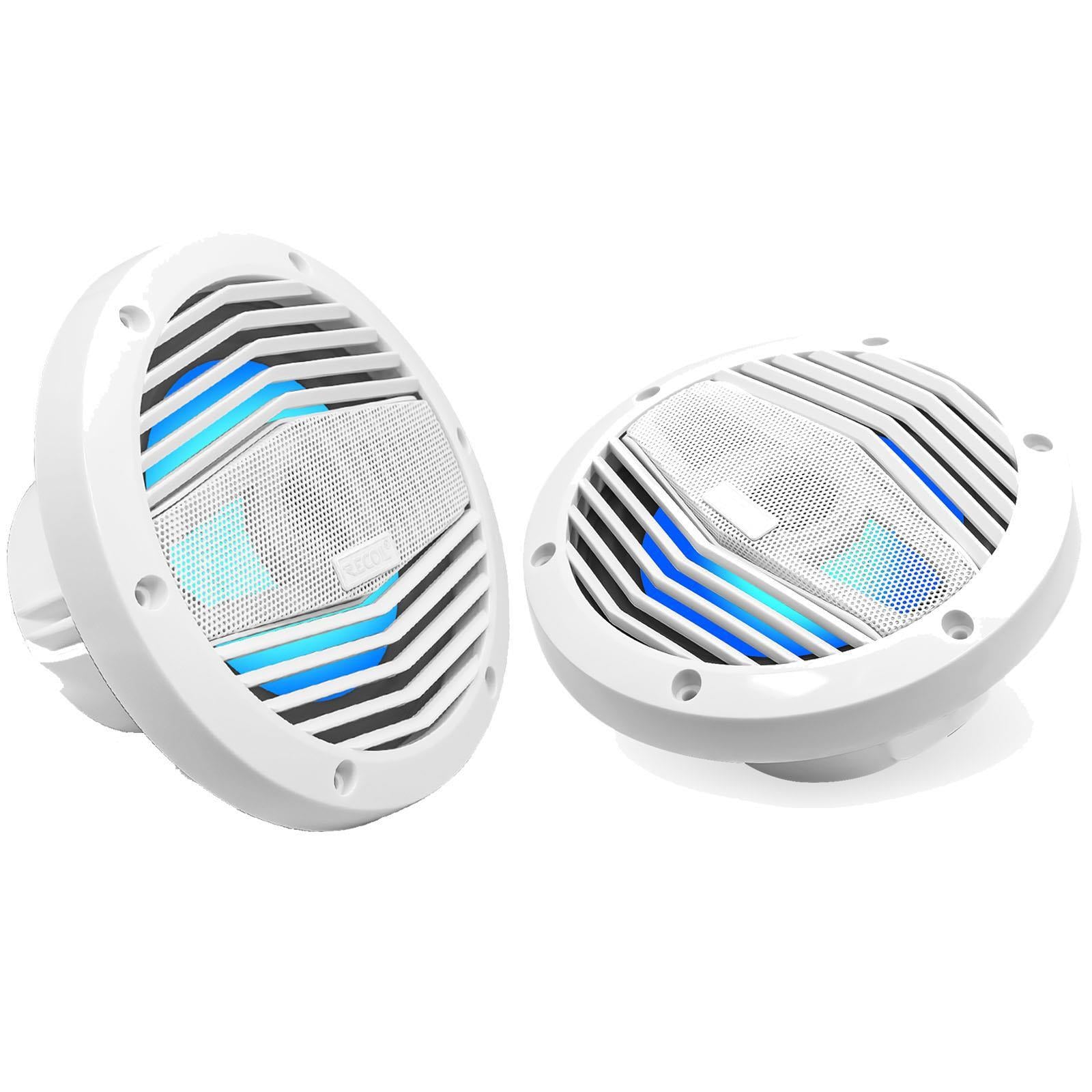 Recoil M3-8W - 8" 20cm White Marine Boat Outdoor Speakers with Built-in RGB LED
