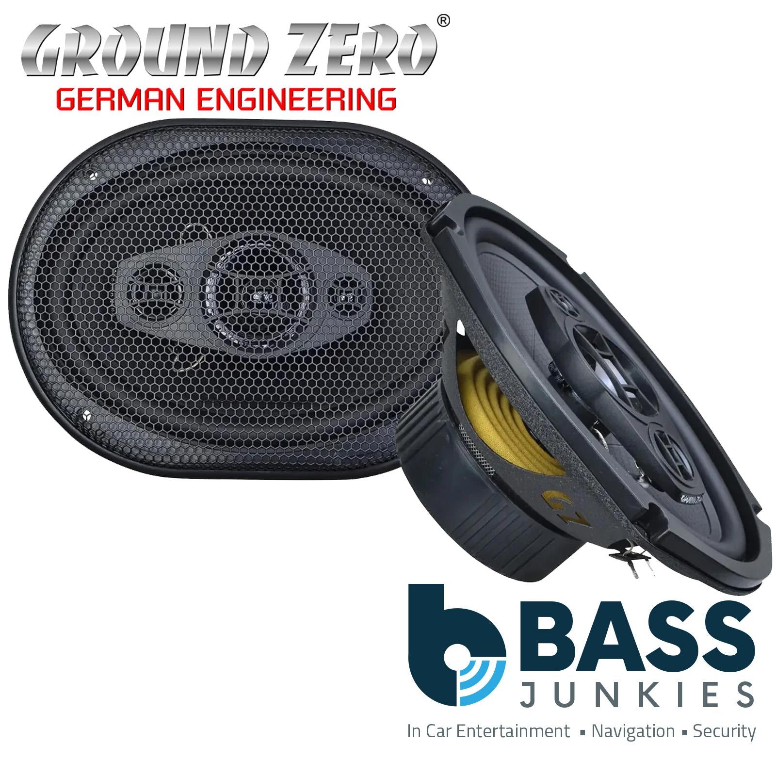 Ground Zero GZIF 69 - 3 Way 6x9" 360 Watts Car Speakers & Grey MDF Boxes Pair