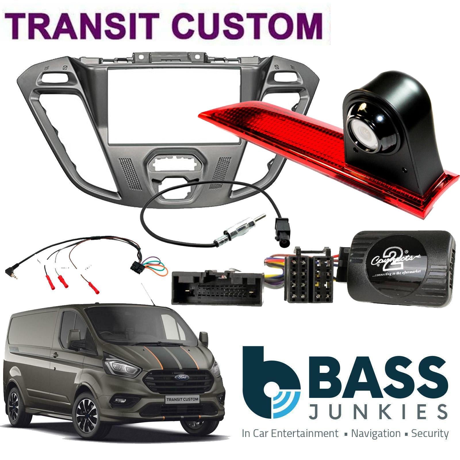 CTKFD41 - Ford Transit Custom 2012-18 Euro5 Car Stereo Silver Fascia & Rear Brake Light Camera Kit
