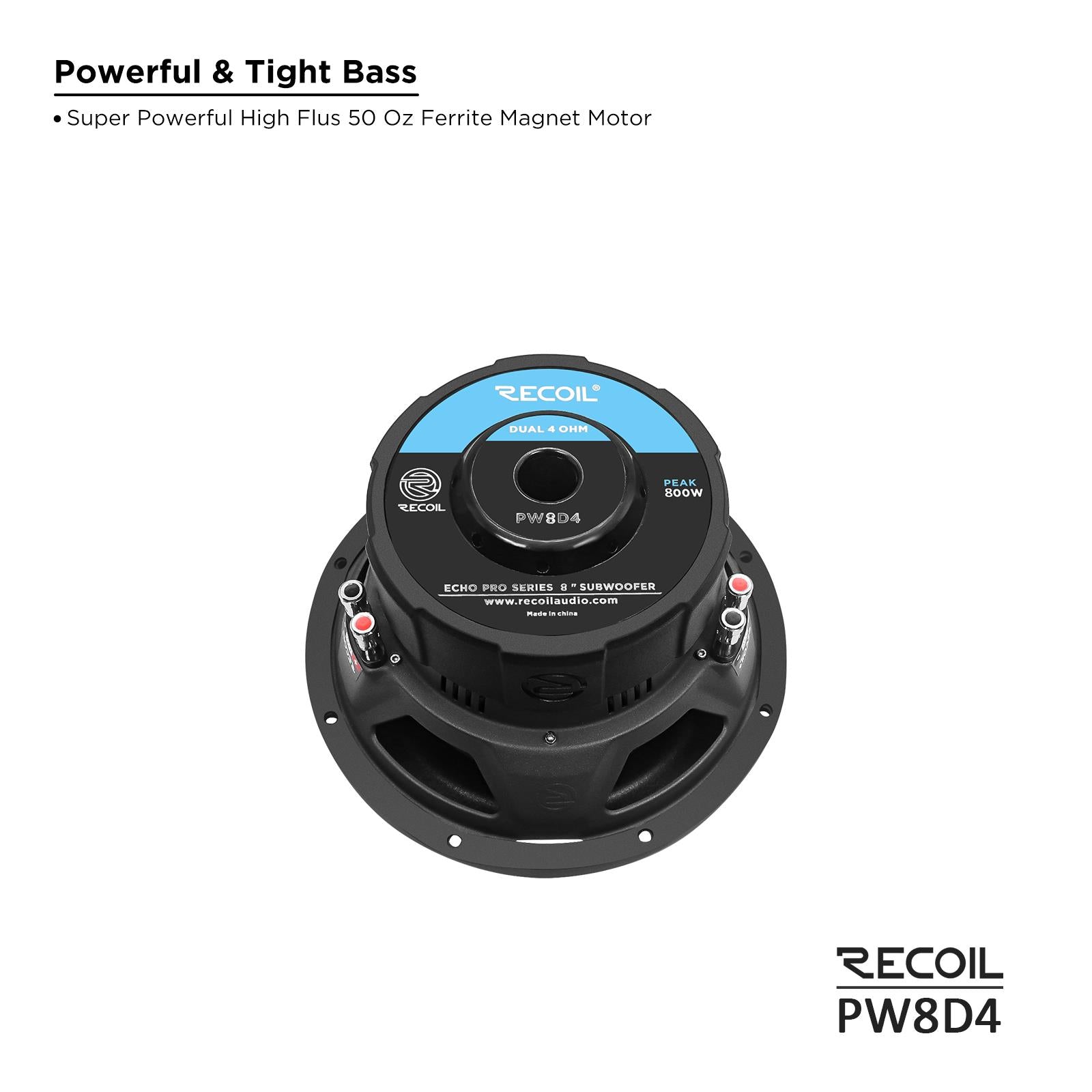 Recoil PW8D4 - 800 Watts Echo Pro Series 8-Inch Dual 4-ohm Car Subwoofer