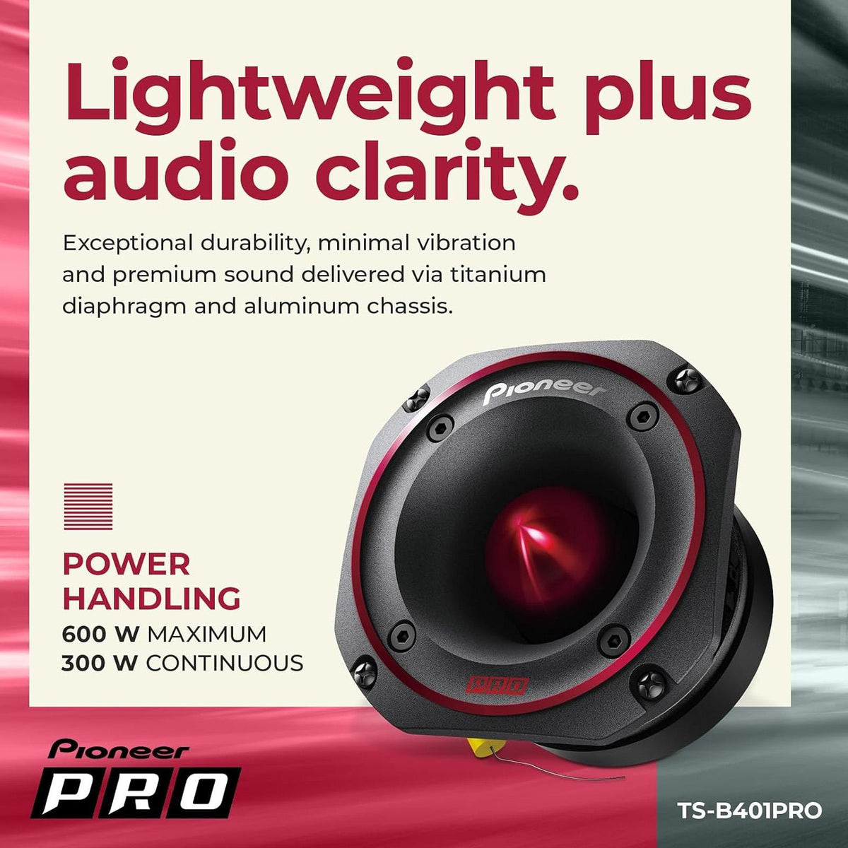 Pioneer TS-B401PRO P.R.O. Series 10cm 4" 100mm 600 Watts Max Power Titanium Diaphragm Bullet Tweeter Speaker (Single)