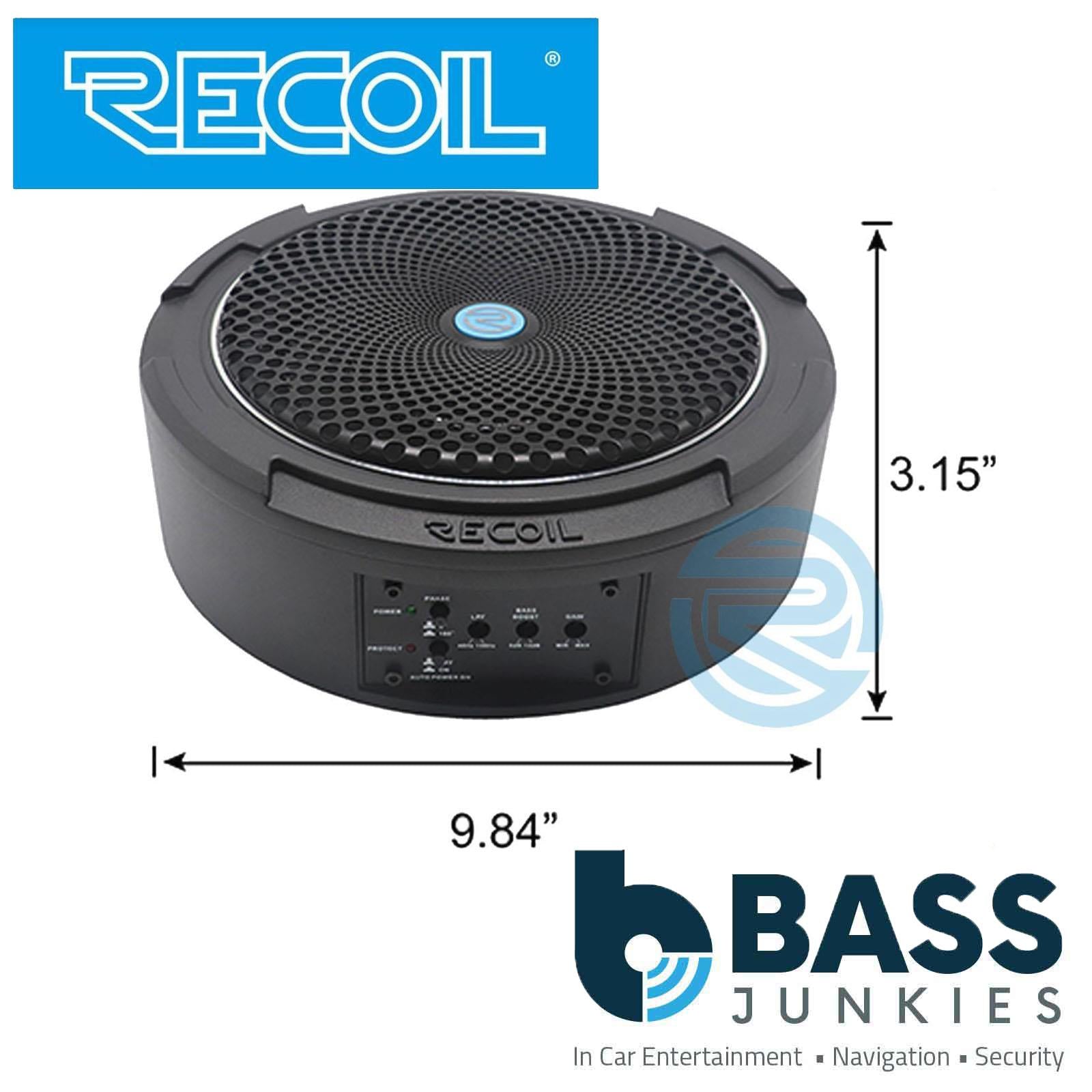Recoil SL1708 400 Watts 8" 20cm Car Under Seat Amplified Subwoofer & Wiring Kit