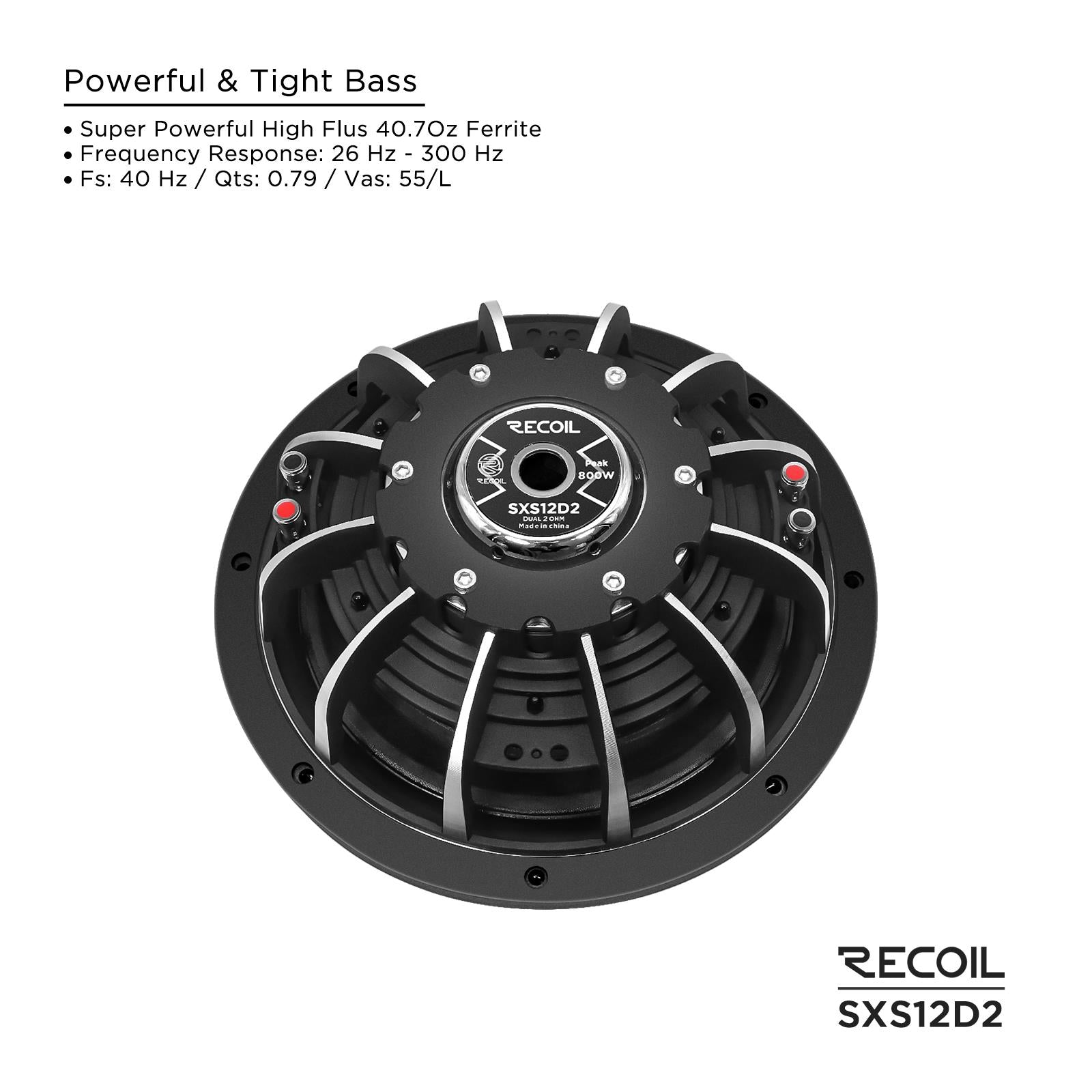 Recoil SXS12D2 - 800 Watts 12" Ultra Slim Shallow Dual 2 Ohm Car Sub Subwoofer