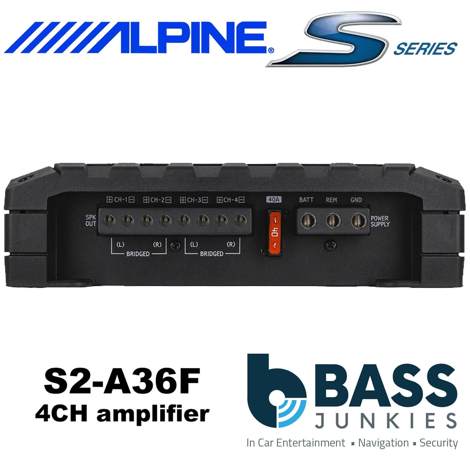 Alpine S2-A36F - 360 Watts RMS 4 Channel Class D Bridgeable Stereo Car Amplifier