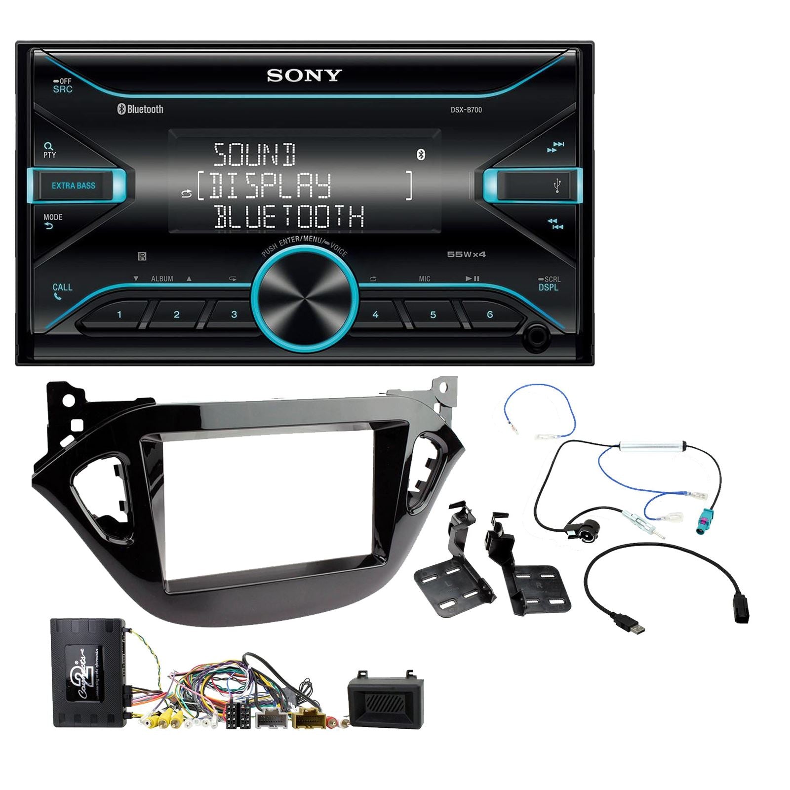 Sony DSX-B700 Bluetooth MP3 USB AUX 4 x 55W Double Din Car Stereo Radio Player + Connects2 Double Din + Steering Wheel Controls fits Vauxhall Corsa 2014-