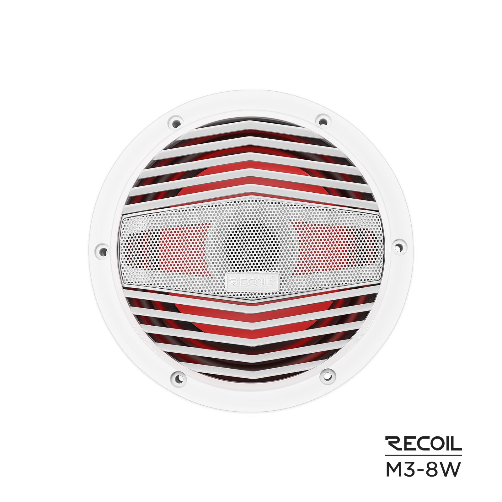 Recoil M3-8W - 8" 20cm White Marine Boat Outdoor Speakers with Built-in RGB LED