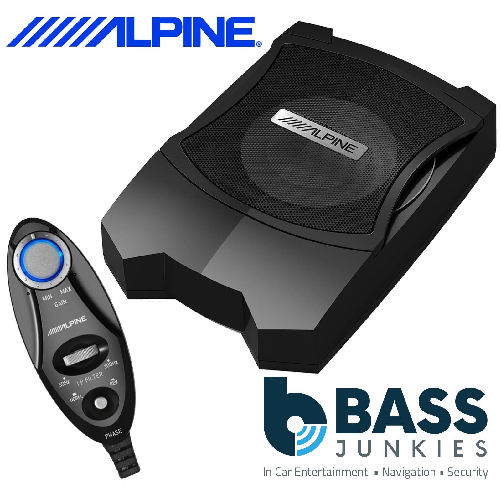 Alpine PWE-V80 - 20cm 8" 150 Watts Powered Car Sub Subwoofer Underseat Bass Box & Wired Remote