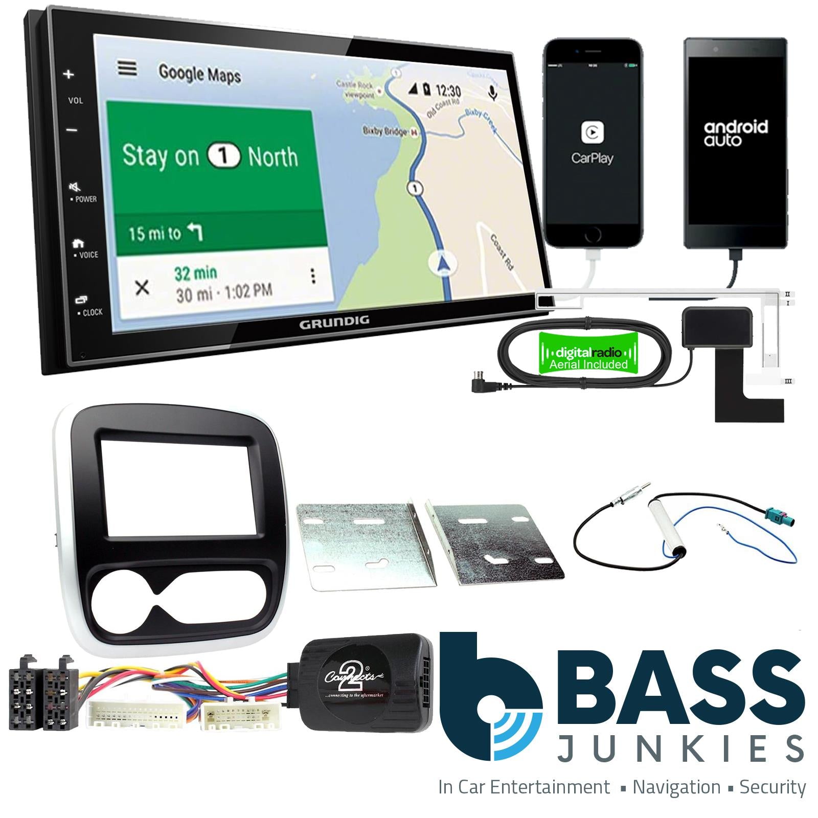 Grundig 6.8" Apple Android Double Din Stereo Fitting Kit + Steering Wheel Stalk Controls to fit Vauxhall Vivaro 2014- | Opel Vivaro 2014-