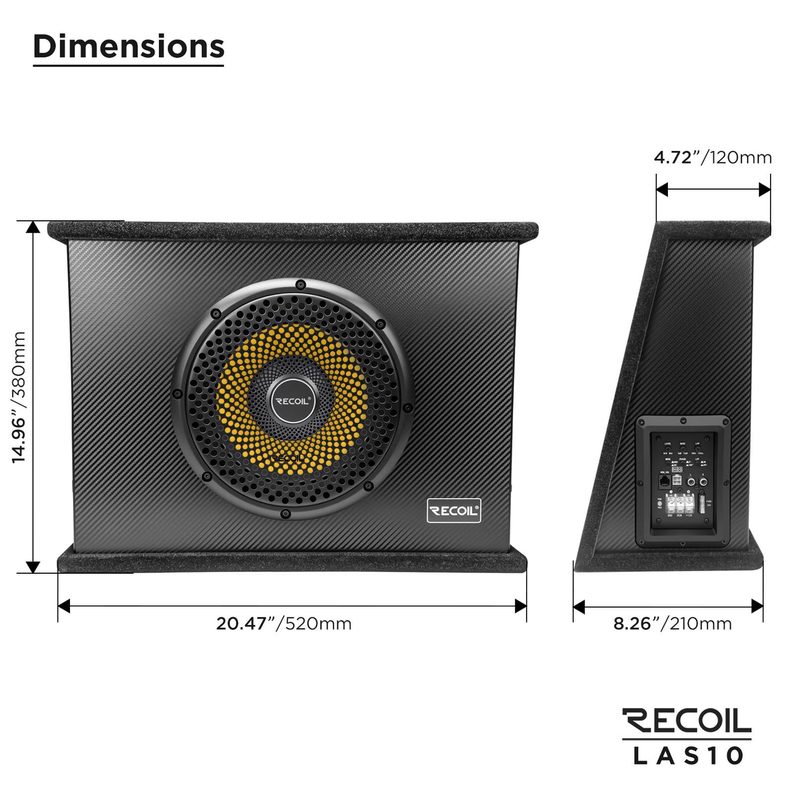 Recoil 10" Shallow Active Sub Subwoofer 200Watts 2Ohm Car Van Bass Enclosure