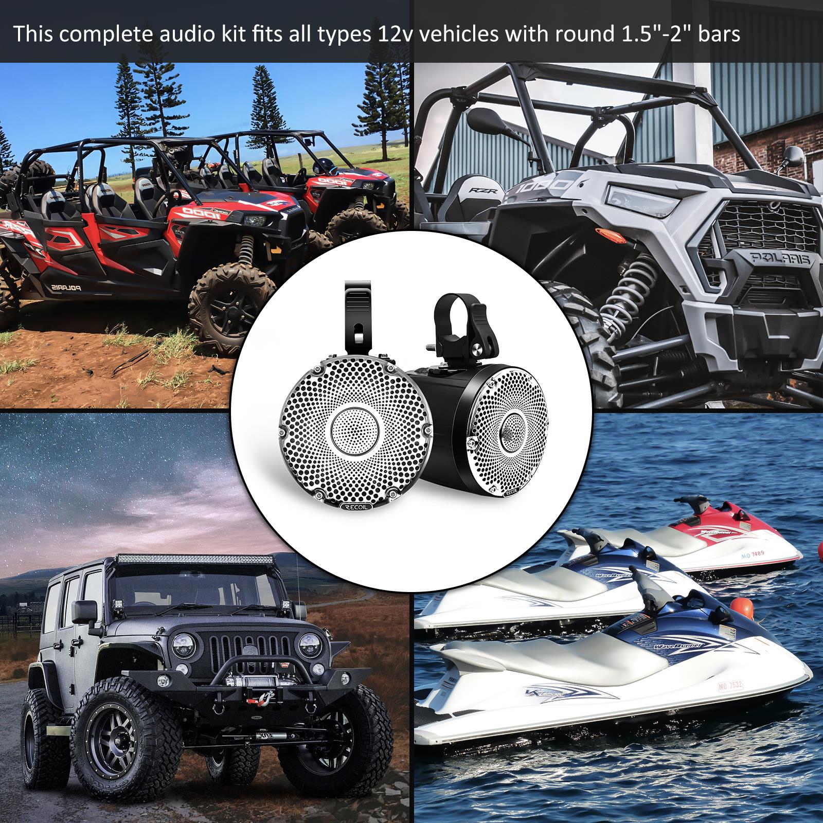 Recoil R4 - UTV ATV Marine & Power-Sports 4" 10cm 200 Watts Pair Pod Speaker
