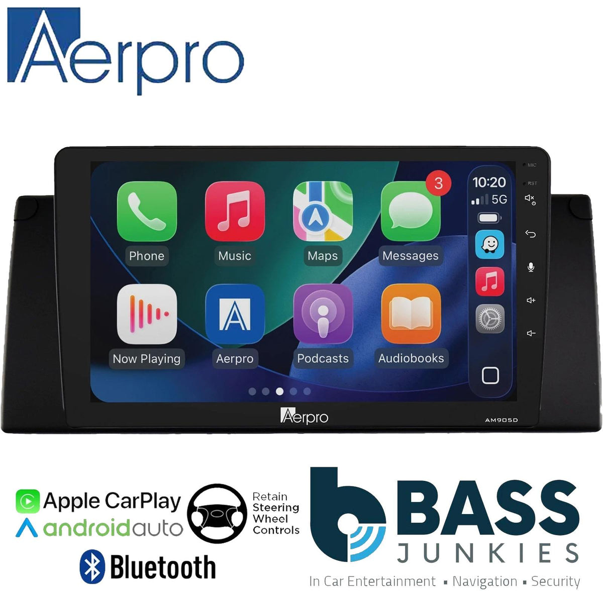 Aerpro 9" DAB CarPlay Android Car Stereo Fascia Stalk Kit For BMW X5 E53 99 -06