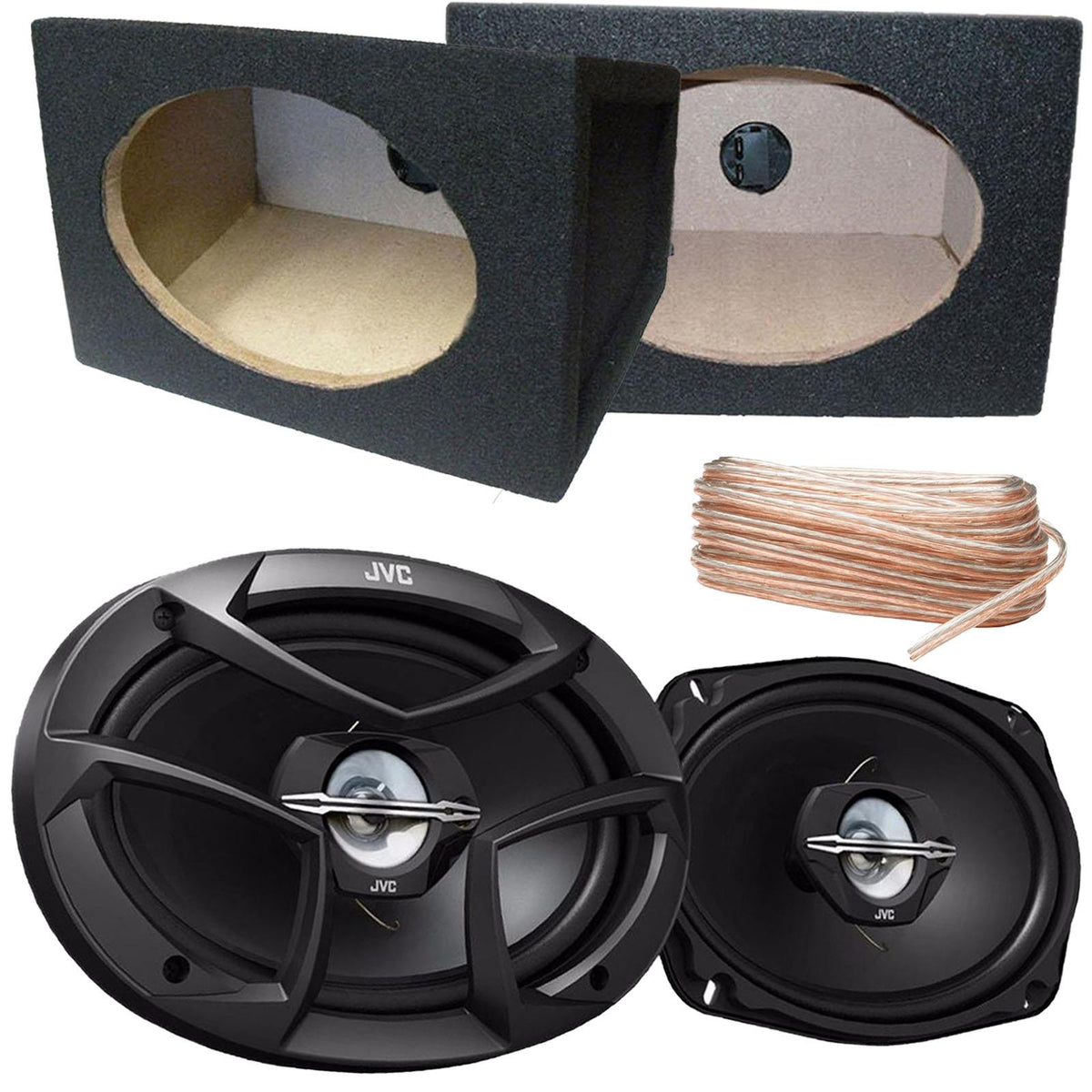 JVC CS-J6930 - 6x9 800 Watts 3-Way Car Speakers with Black MDF Boxes Pair