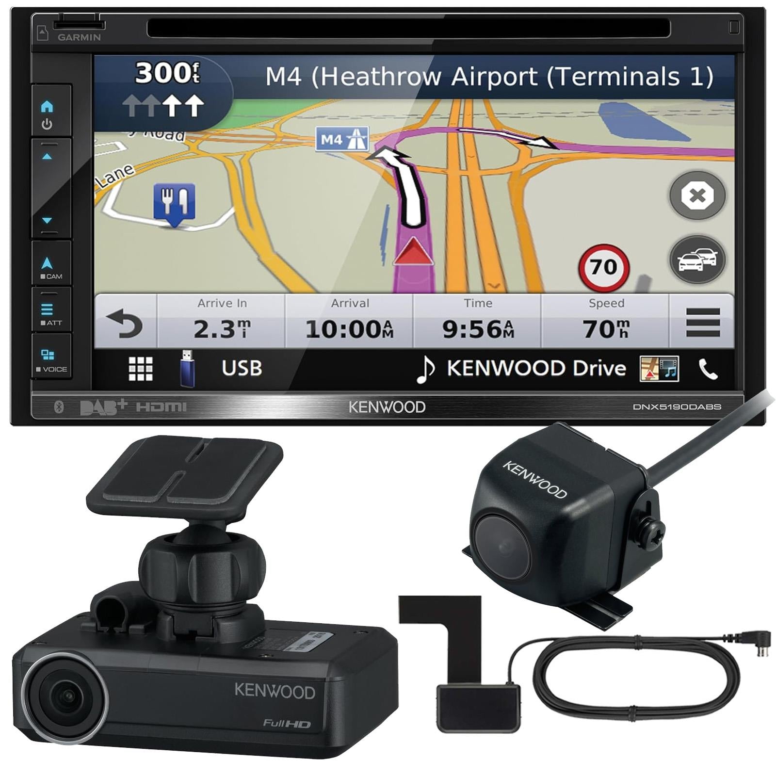 Kenwood DNX5190DABS - 6.8" CD DVD DAB DVD Navigation Bluetooth Car Stereo Rear Camera & Dash Cam