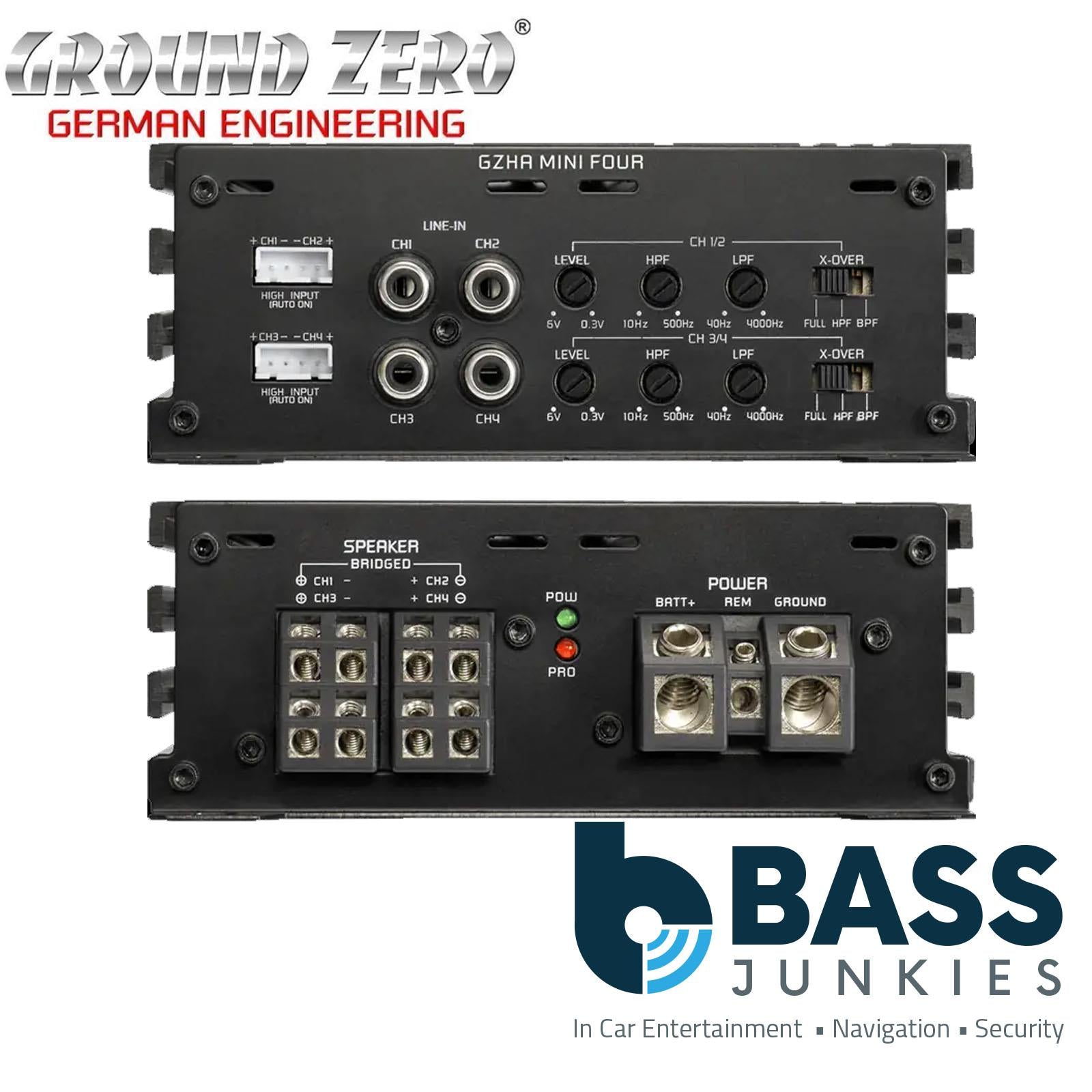 Ground Zero GZHA MINI FOUR - Class D Mini 4-Channel 640 Watts 2-Ohm Stable Compact Car Amplifier
