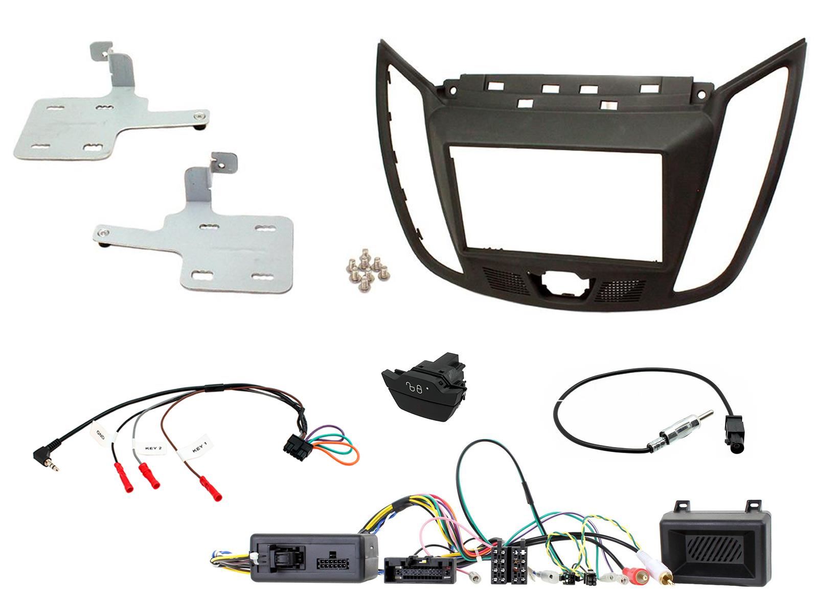 Grundig 6.8" Apple Android Double Din Stereo Fitting Kit + Steering Wheel Stalk Controls to fit Ford C-Max 2010-