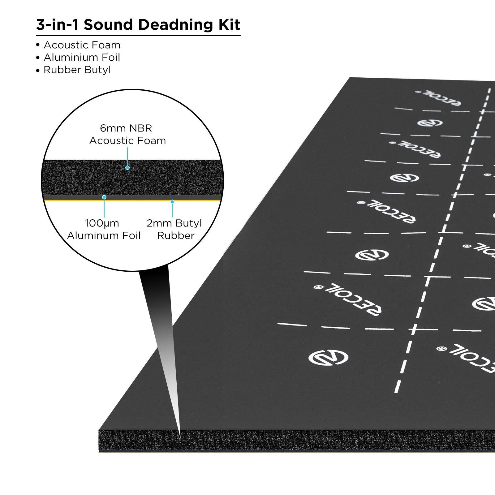 Recoil DABK - 9 Sheets 3mm Black Car or Van Sound Proof Deadening Material Mat