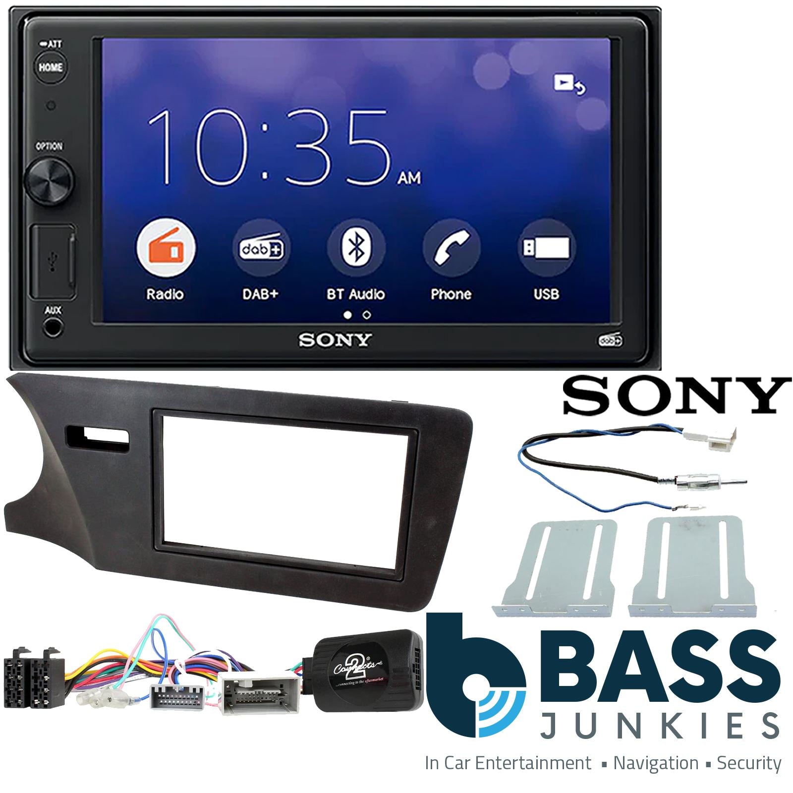 SONY 6.2" Screen Blutooth Double Din Stereo Fitting Kit + Steering Wheel Stalk Controls to fit Honda City 2014-