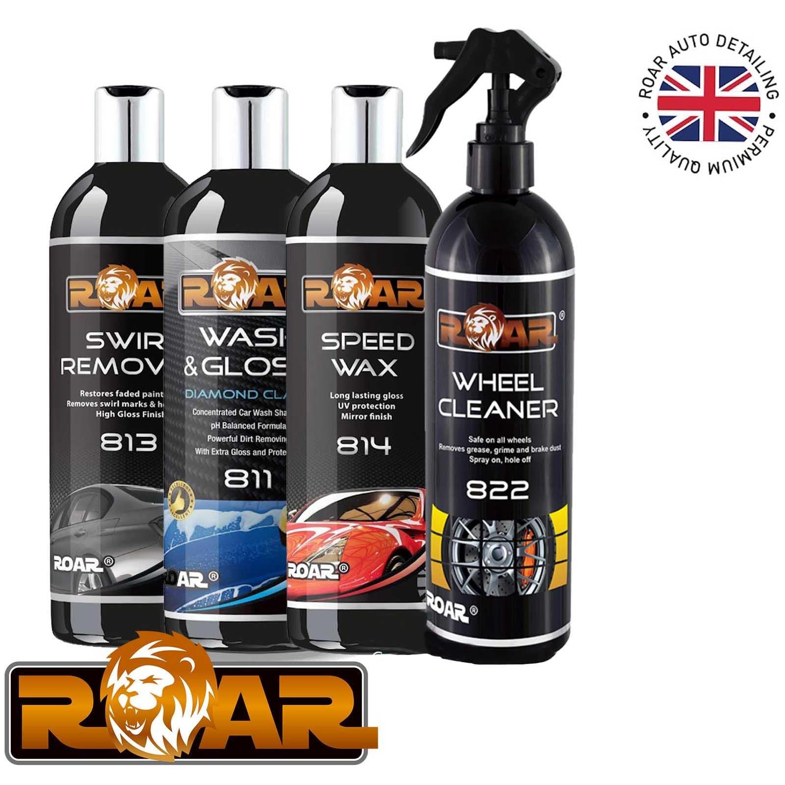 Roar Car Care Cleaning Bundle Wash & Gloss Wax Wheel Cleaner Polish Kit