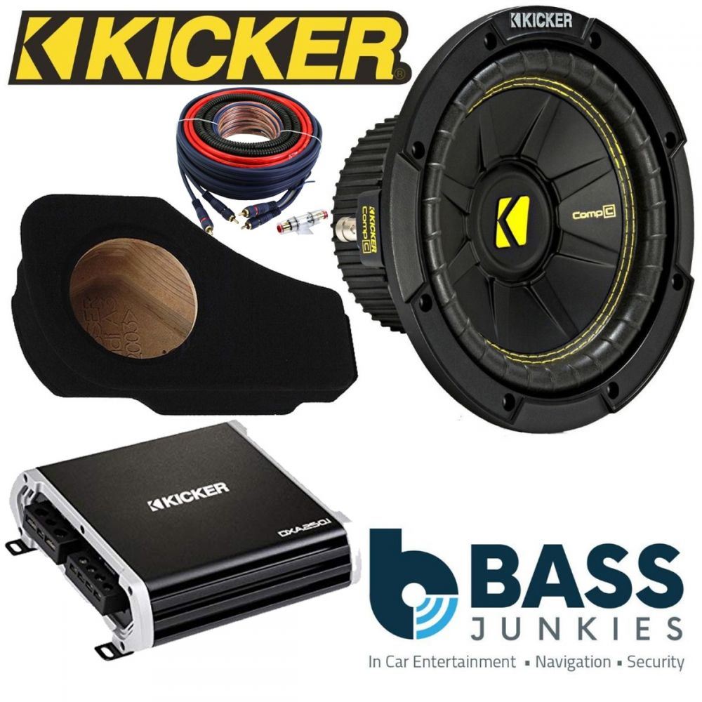 Audi A3 2003 Onwards Kicker 8" 400 Watts Car Subwoofer Custom Bass Box Kit & Kicker DX Series 250 Watts Monoblock Car Amplifier