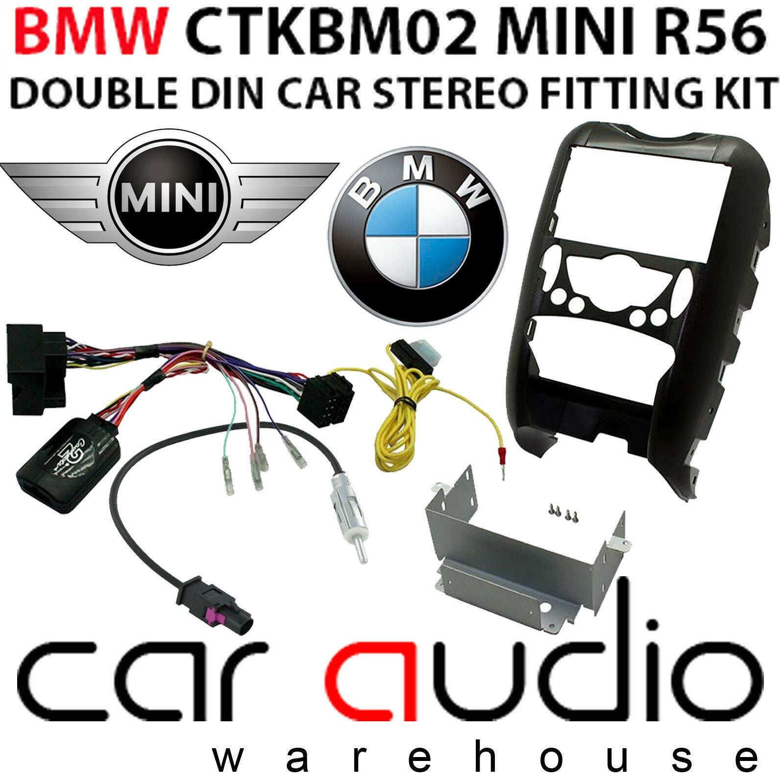 Connects 2 CTKBM02 - BMW MINI R55/R56/R57 2006 - 2012 Double Din Facia & Steering wheel Interface Fitting Installation Kit
