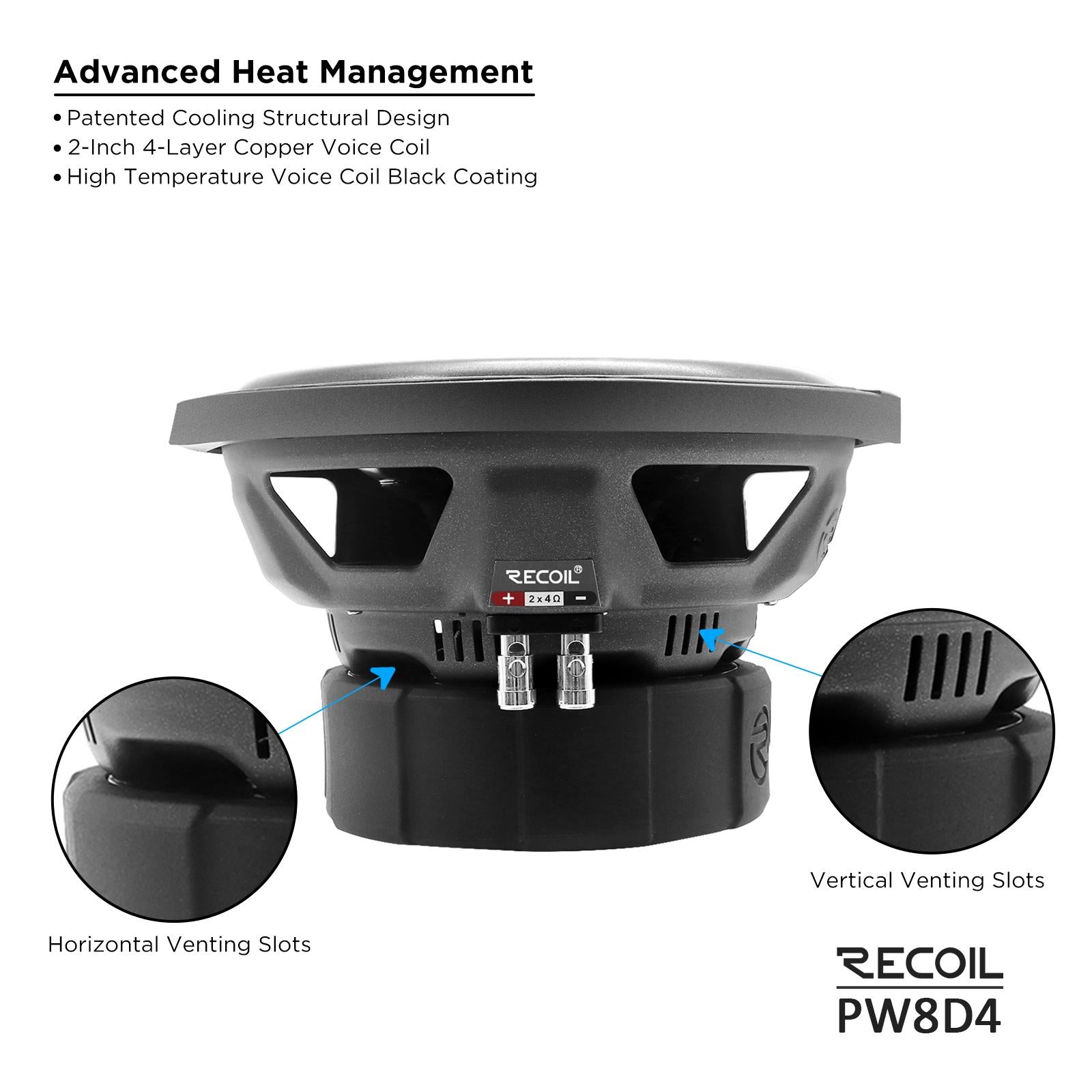 Recoil PW8D4 - 800 Watts Echo Pro Series 8-Inch Dual 4-ohm Car Subwoofer