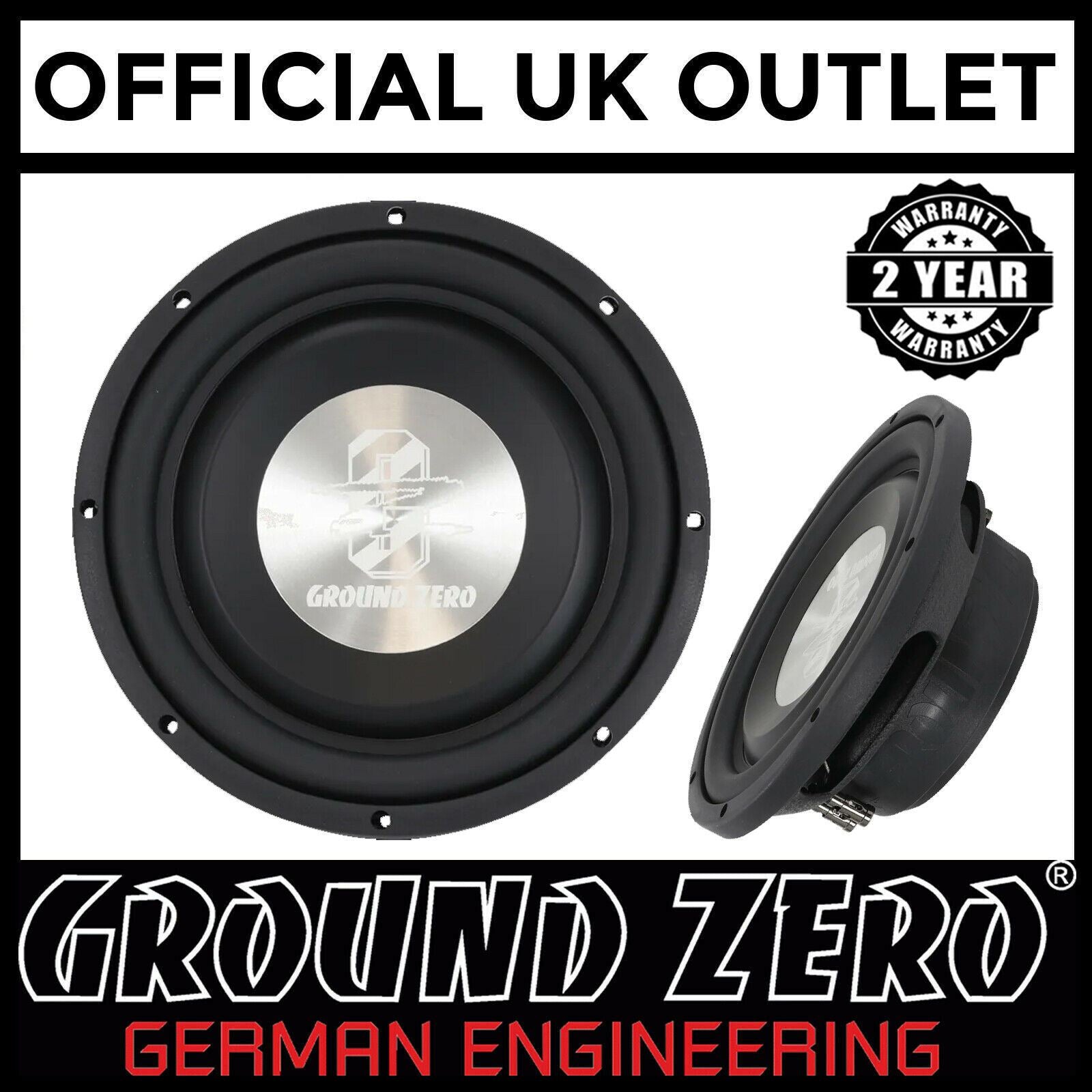 Ground Zero GZTW 10F - 10" Inch 25cm 300 WRMS Dual 2-Ohm Flat Car Sub Subwoofer