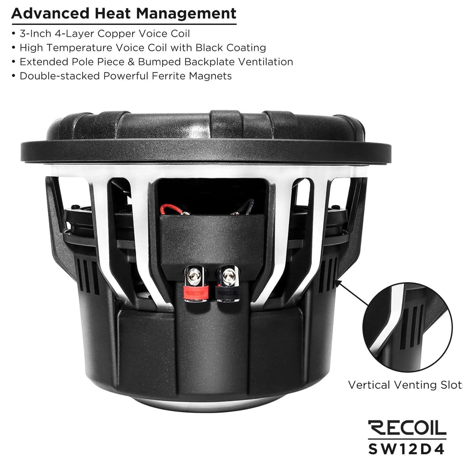 Recoil SW12D4 -   2000 Watts  Peak 12" Inch 30cm Dual 4-Ohm Car Sub Subwoofer