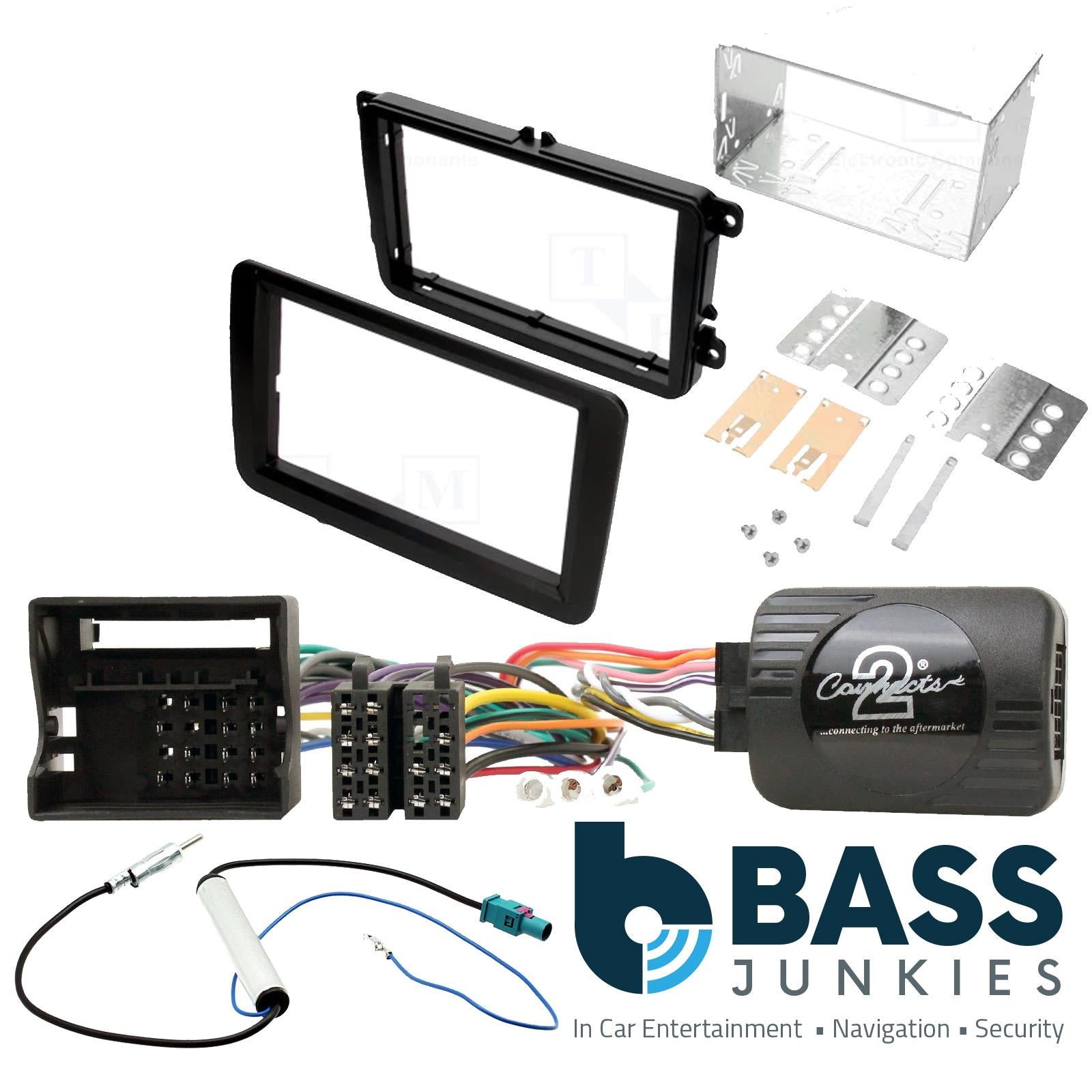 Connects2 CTKVW01 - Volkswagen Passat 2005 - 2015 Double Din Fascia & Steering Wheel Interface Installation Kit
