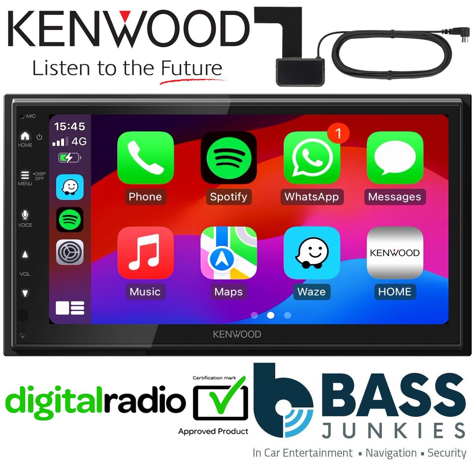 Kenwood DMX5023DABS - 6.8" DAB+ Bluetooth Android CarPlay Car Stereo & Aerial