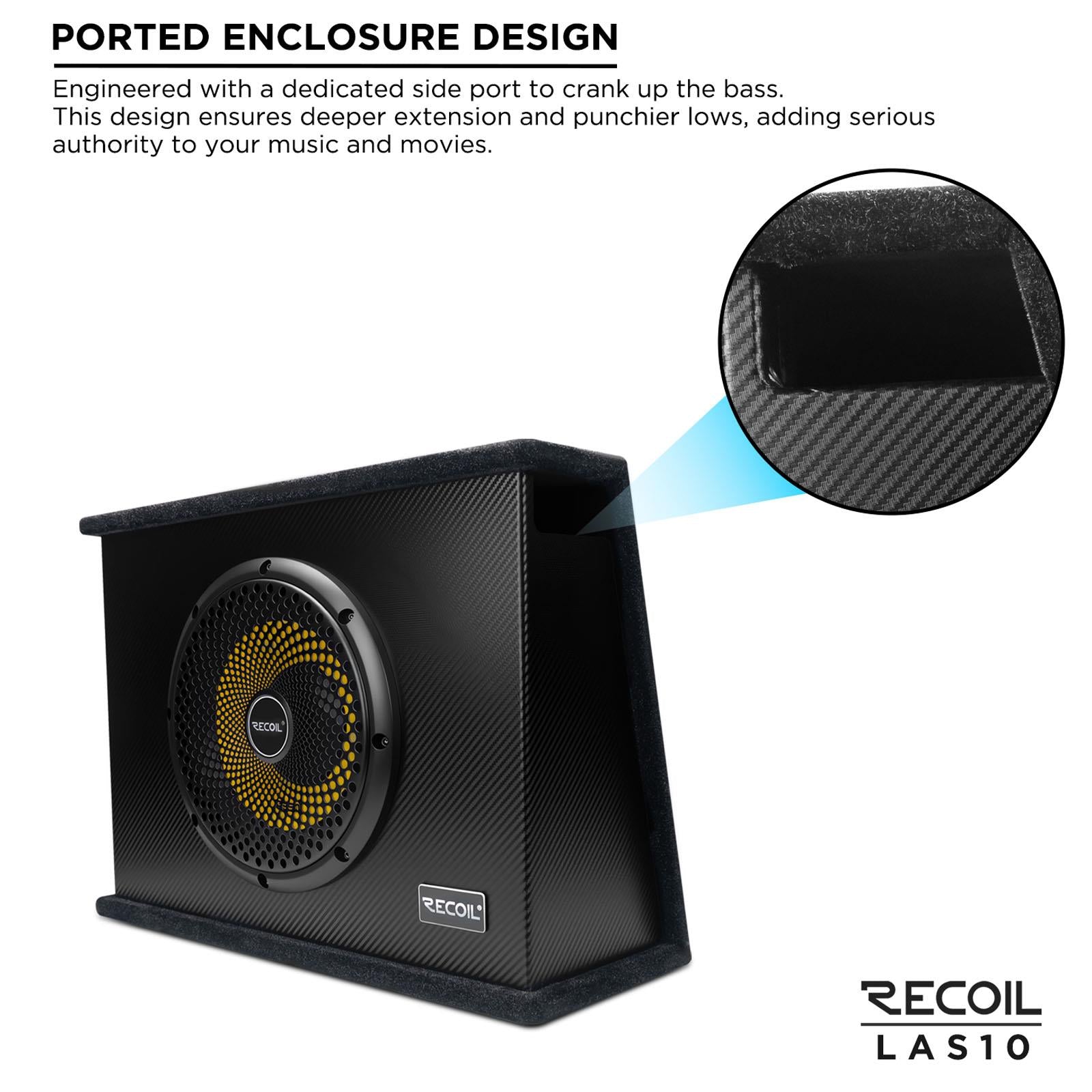 Recoil 10" Shallow Active Sub Subwoofer 200Watts 2Ohm Car Van Bass Enclosure
