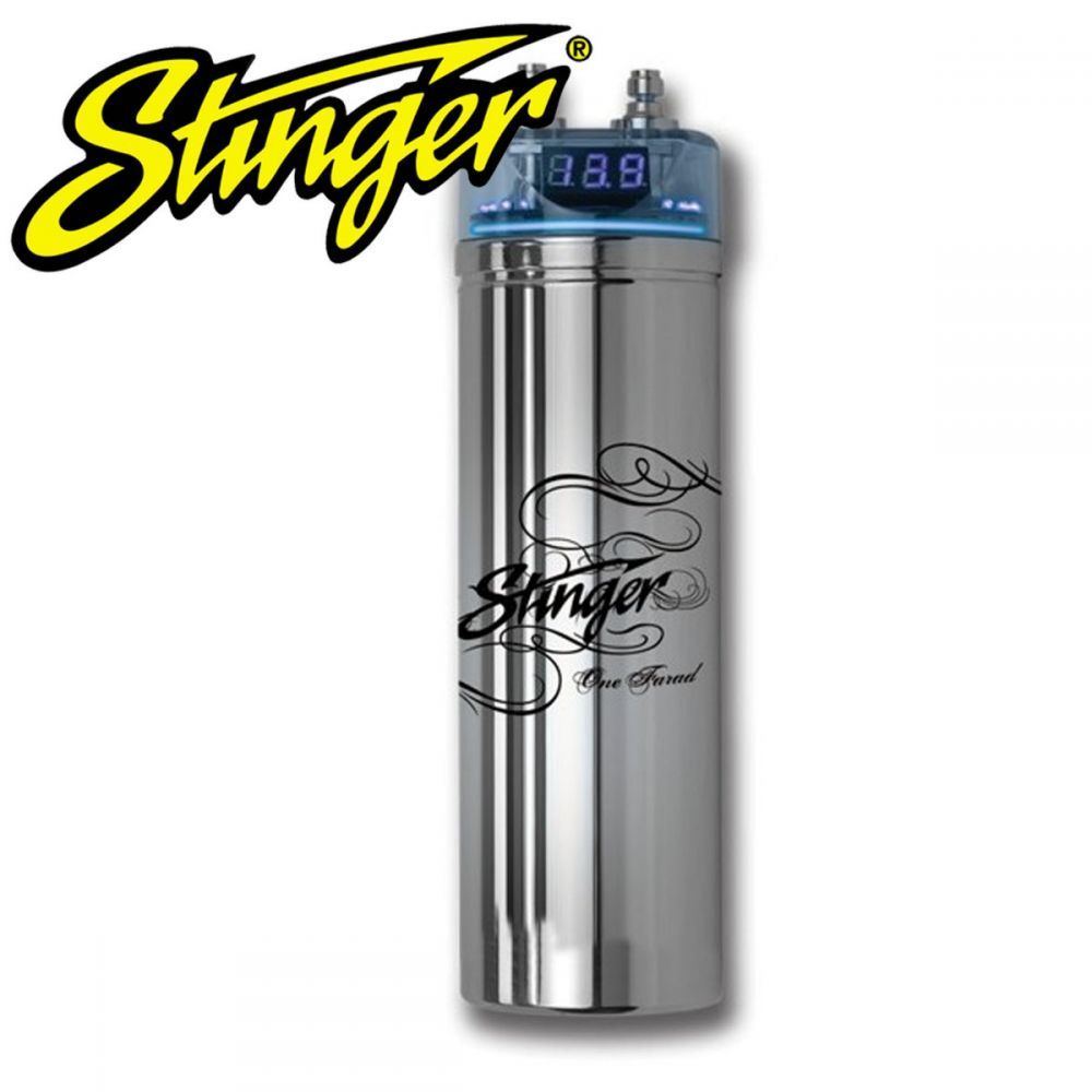 Stinger SPC122 - 1 Farad 20V Chrome Power Capacitor with Blue Neon