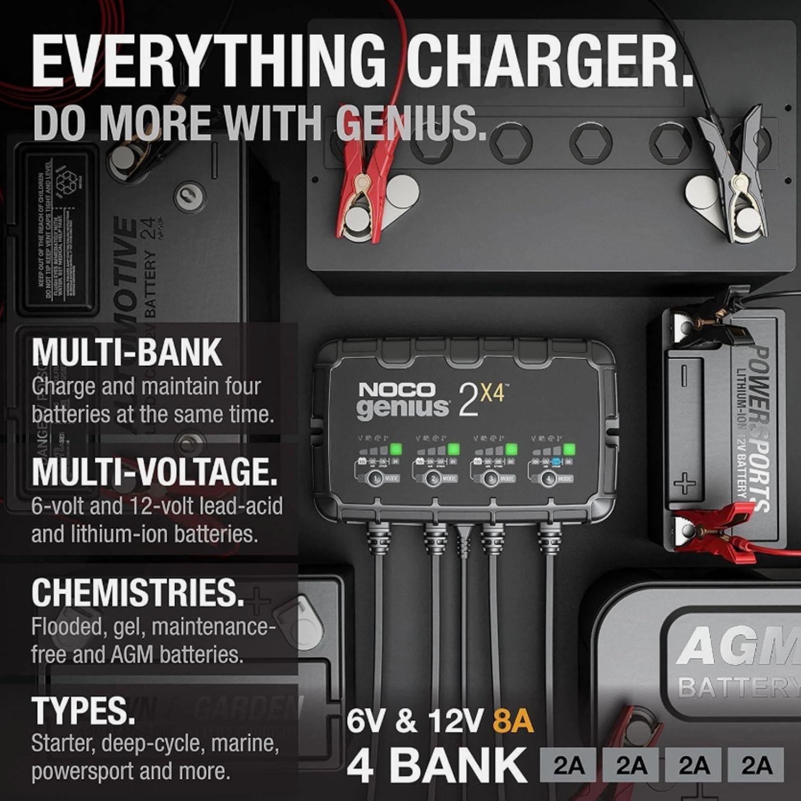 NOCO GENIUS2X4 - 8A 4 Bank Smart Battery Charger 6V 12V Lithium AGM EFB Gel