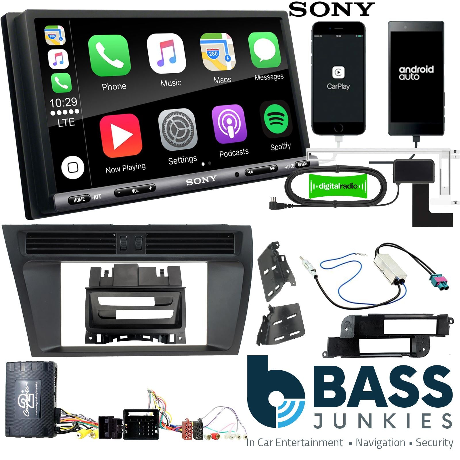 SONY DAB+ Apple | Android Double Din Stereo Fitting Kit + Steering Wheel Stalk Controls to fit Audi A4 2008-16 | Audi A5 2008-16