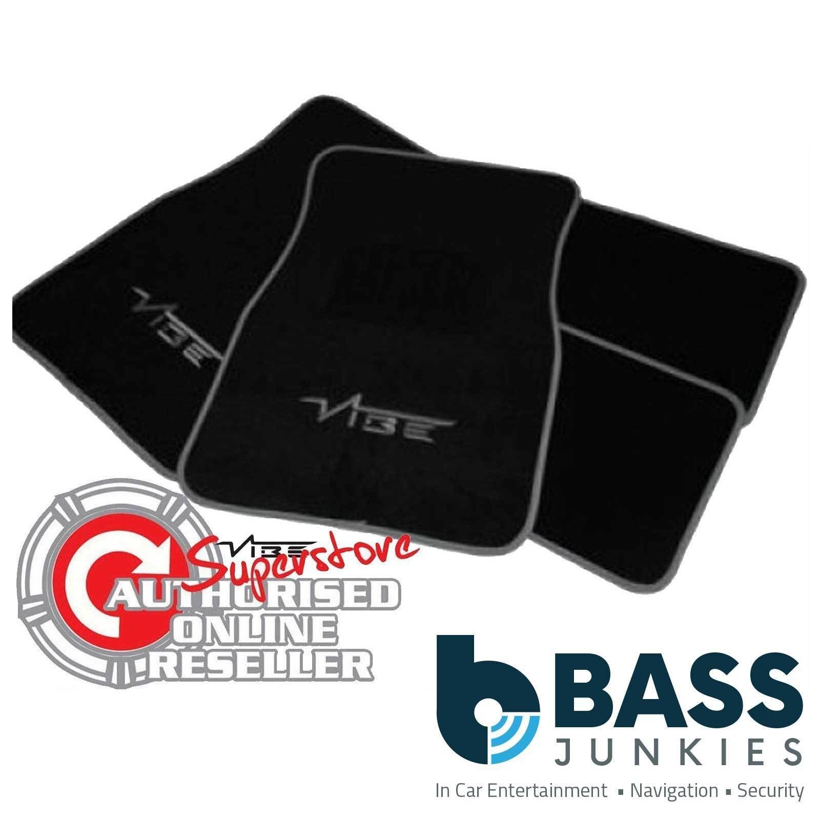 Vibe 4 Piece Set Black with Grey Edging Rubber Backed Car Mats with Vibe Logo