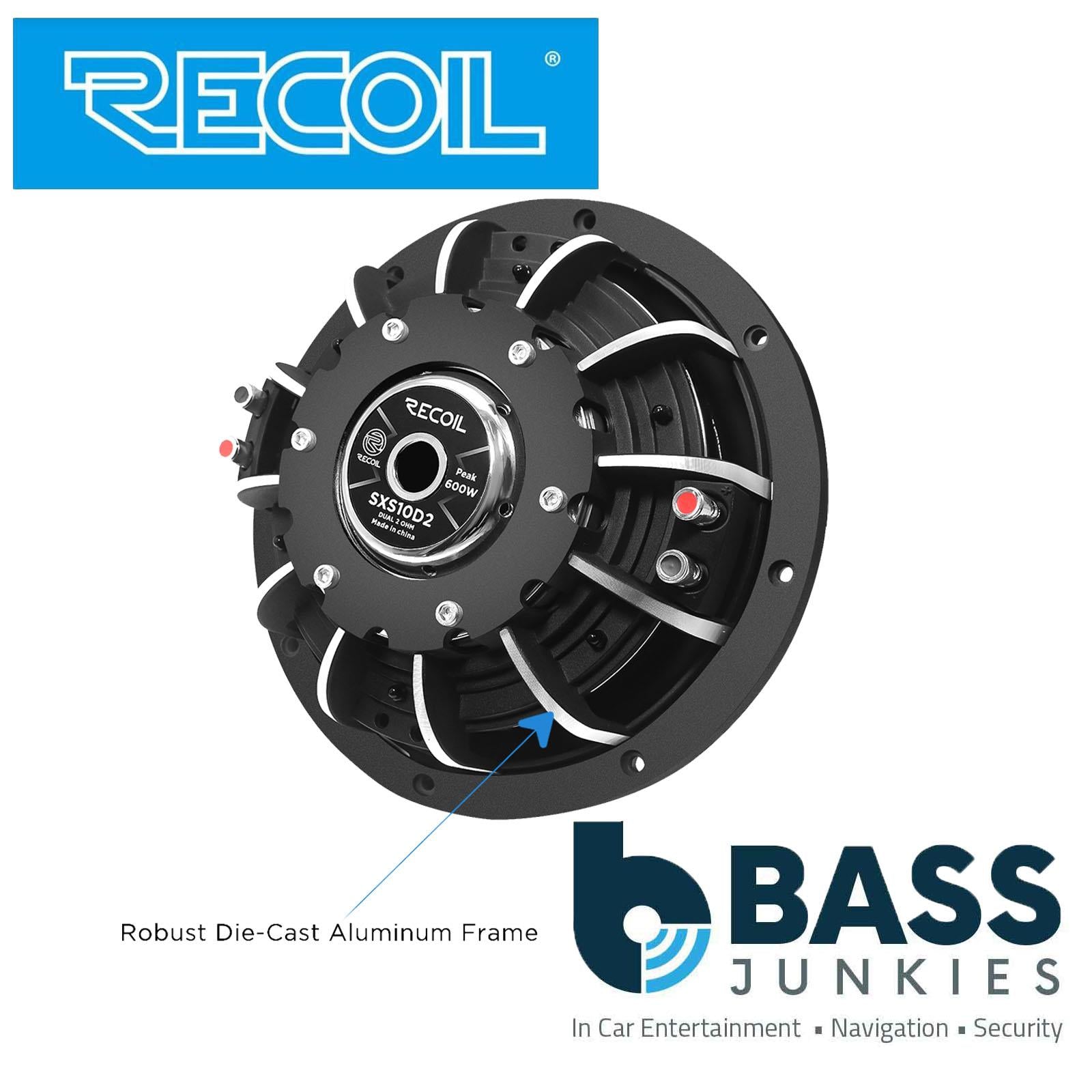 Recoil SXS10D2 - 600 Watts 10" Ultra Slim Shallow Dual 2 Ohm Car Sub Subwoofer
