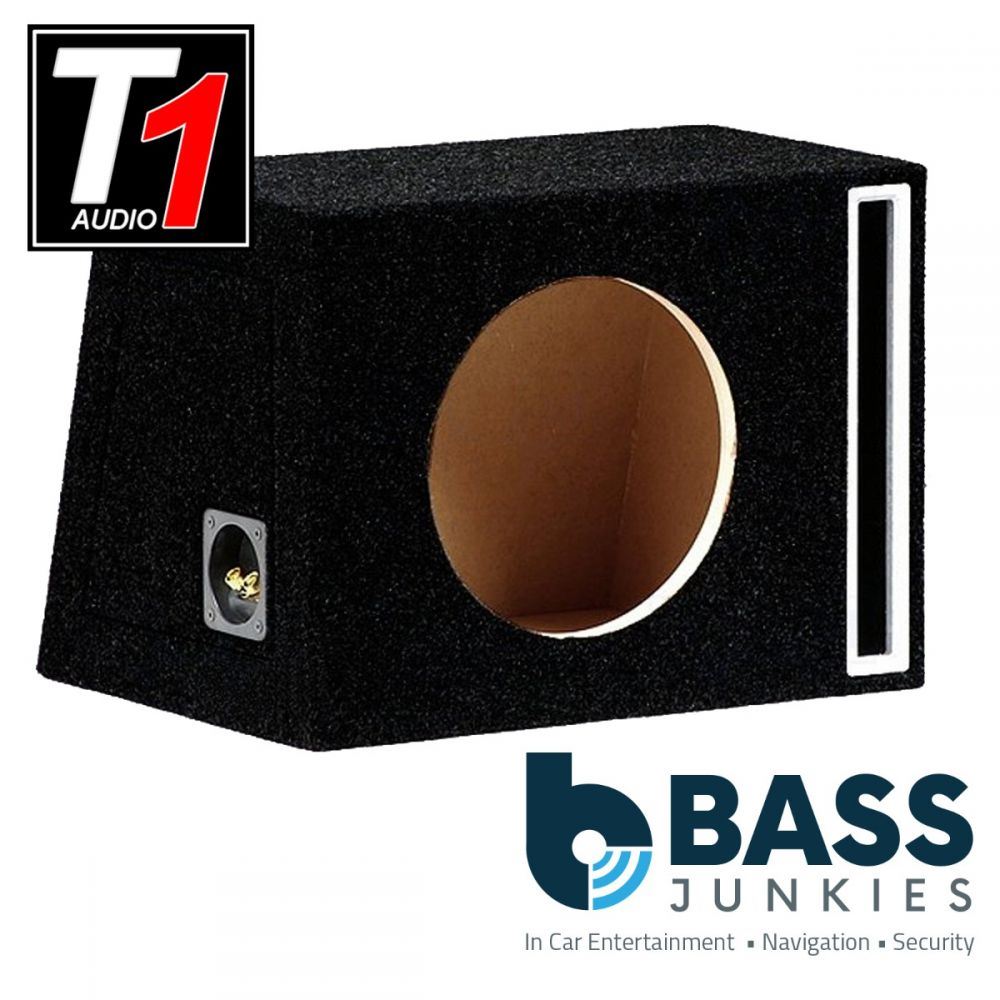 T1 Audio - 10" Slot Ported Enclosure Fully Carpeted MDF Car Sub Subwoofer Bass Box - Black