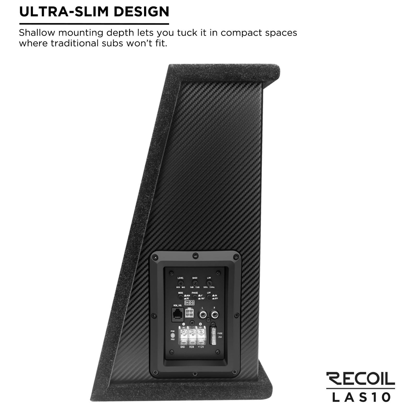 Recoil 10" Shallow Active Sub Subwoofer 200Watts 2Ohm Car Van Bass Enclosure