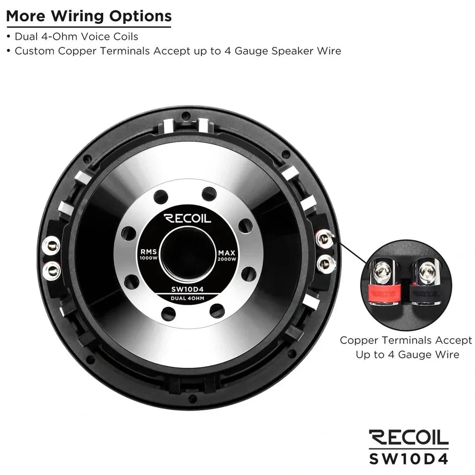 Recoil SW10D4 -   2000 Watts  Peak 10" Inch 25cm Dual 4-Ohm Car Sub Subwoofer