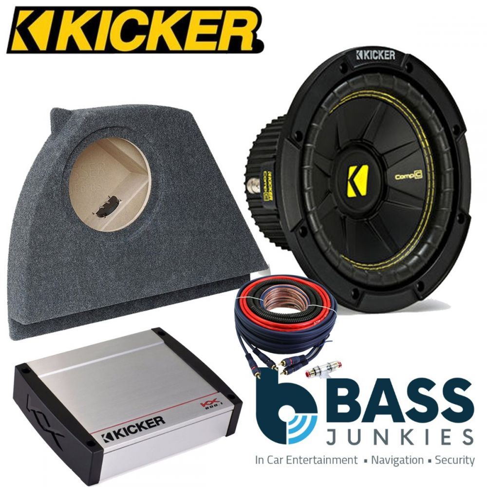 Ford Focus MK1 1998-2005 Kicker CWCS104 - CompC 10" 25cm 500 Watts Car Subwoofer Custom Bass Box Kit & Kicker KX400.1 400 Watts Monoblock Class D Car Amplifier