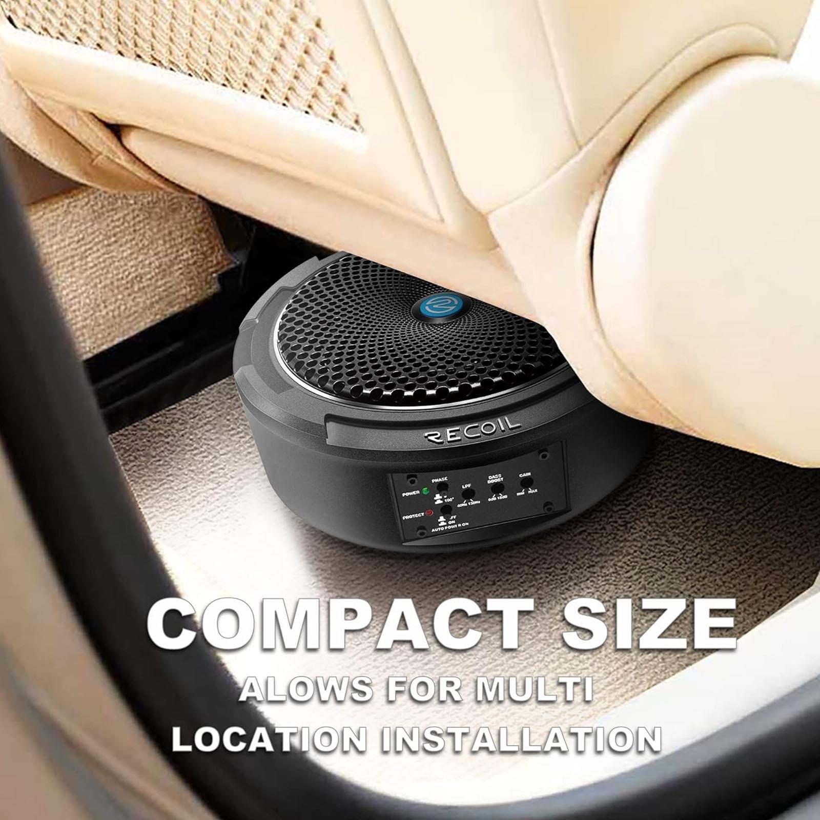 RECOIL SL1708 400 Watts 8Inch Under-Seat Slim Amplified Car Subwoofer+Wire Kit