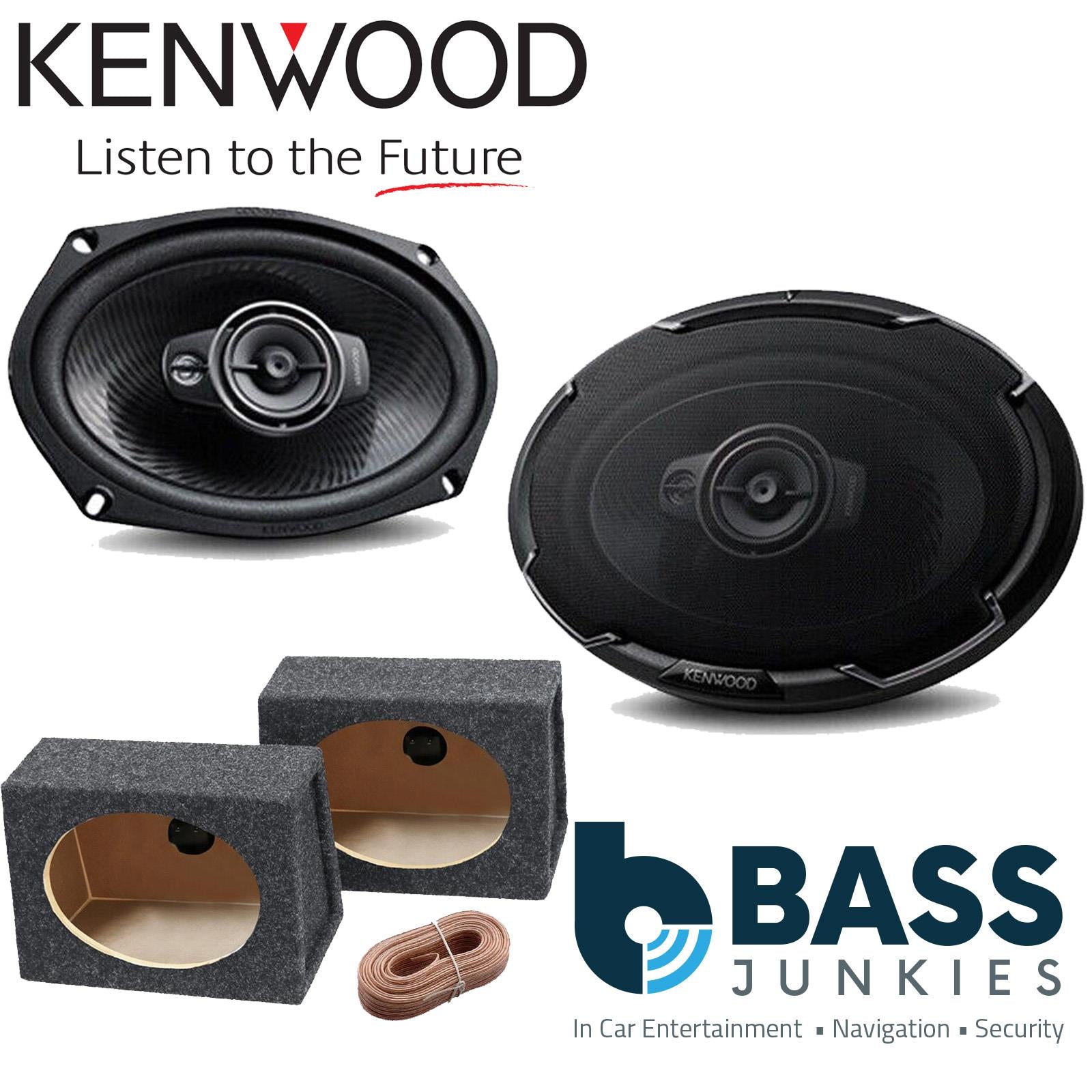 Kenwood KFC-PS6976 6x9"1100 Watts 3-Way Coaxial Speakers + Grey 6x9'' Boxes + 8m 16AWG Speaker Cable