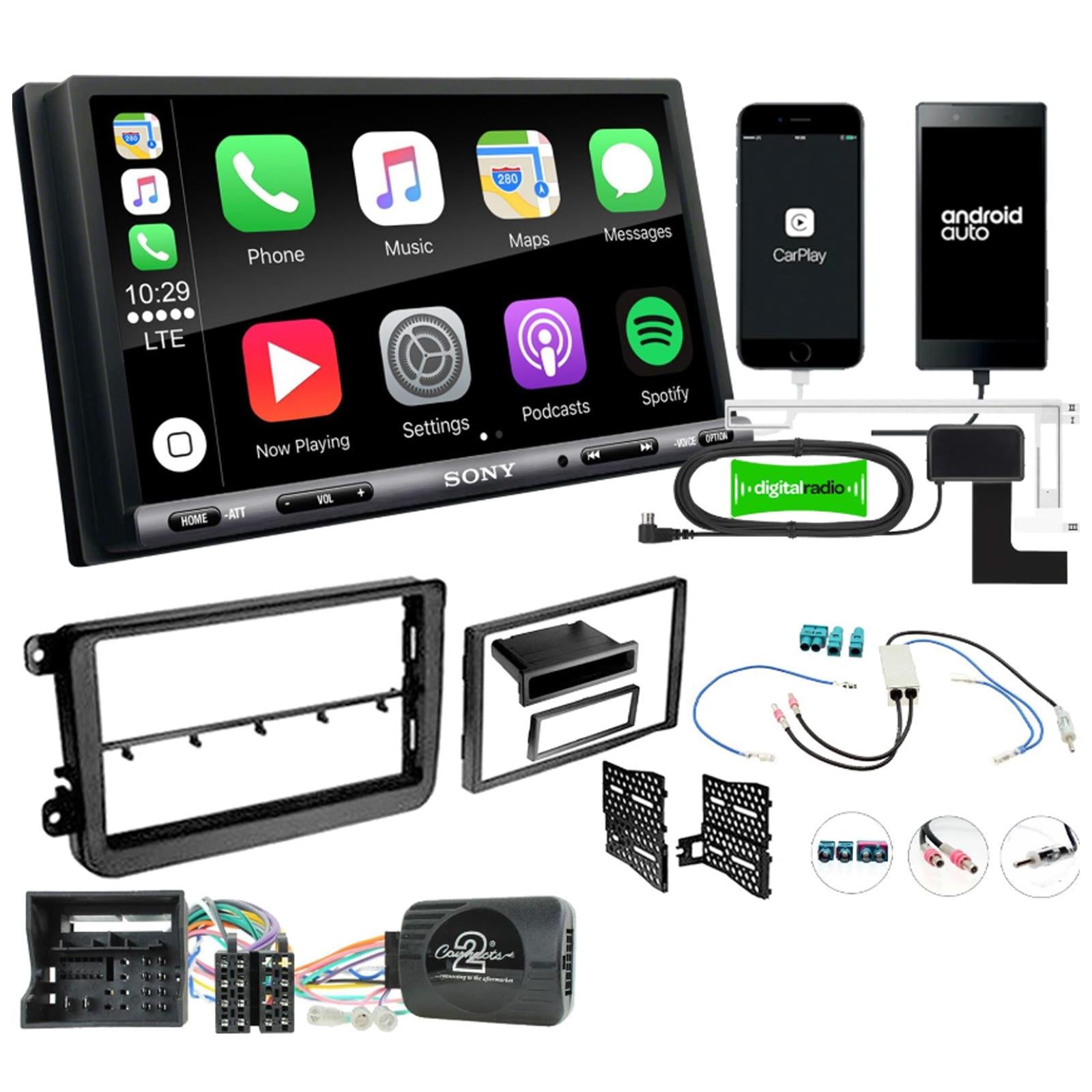 Sony 6.95" Screen Double Din + Fitting Kit - to fit VW Tiguan 2015-15 | VW Amarok 2016-21 | VW Crafter 2017-21 | VW Caddy 2015-20 | VW Beetle 2015- | VW Jetta 2011-18 | VW Transporter T6 2015- | VW Scirocco 2015-17 | VW Grand California 2017- | VW Sharan