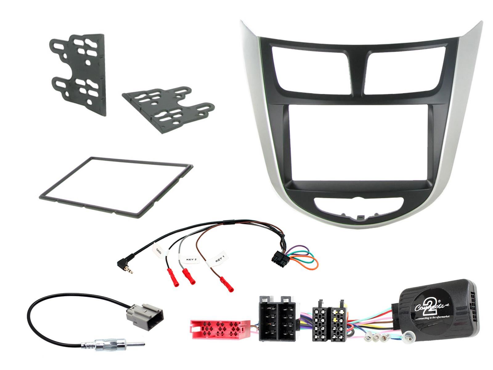 Grundig 6.8" Apple Android Double Din Stereo Fitting Kit + Steering Wheel Stalk Controls to fit Hyundai Solaris 2011- | Hyundai Verna 2011-