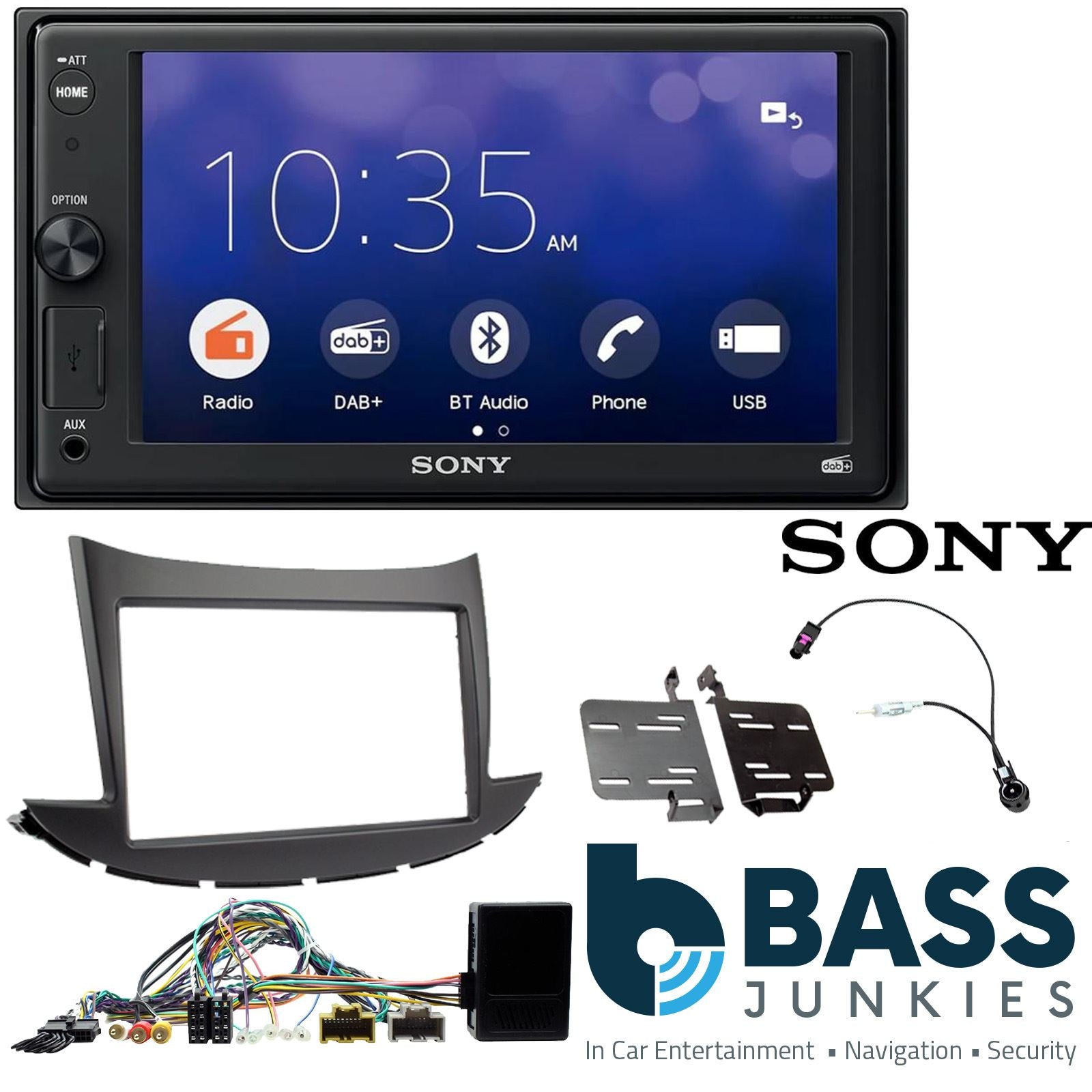 SONY XAV-1550D DAB+ Smart Bluetooth Car Radio + Stereo fitting kit + Steering Wheel Controls Loom for Chevrolet Trax 2017-2021