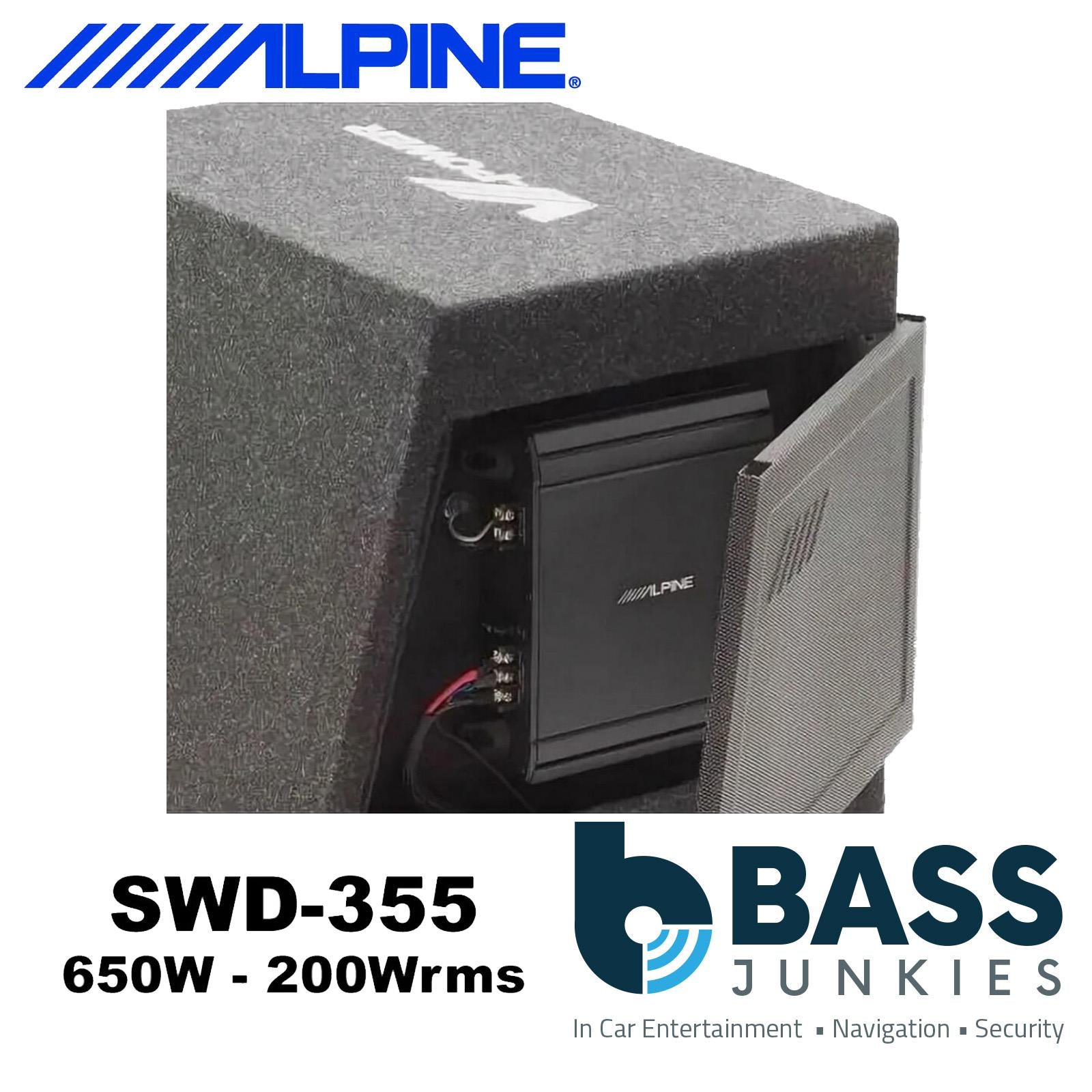 Alpine SWD-355 - 12"  650 Watts Active Amplified Car Subwoofer Bass Box & Amplifer Kit