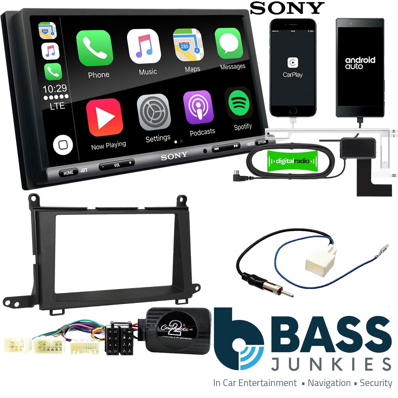 SONY DAB+ Apple | Android Double Din Stereo Fitting Kit + Steering Wheel Stalk Controls to fit Toyota Venza 2009-15