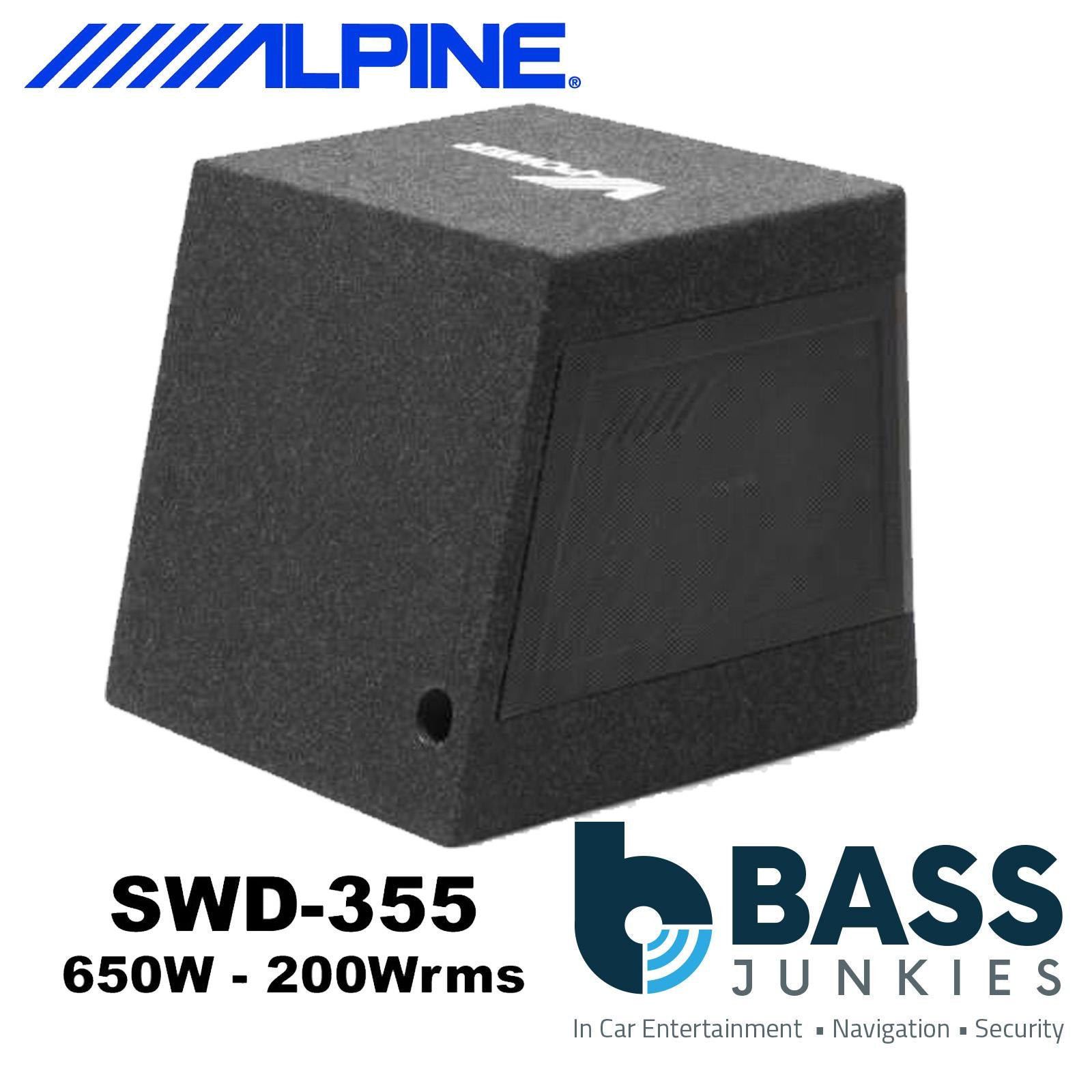 Alpine SWD-355 - 12"  650 Watts Active Amplified Car Subwoofer Bass Box & Amplifer Kit