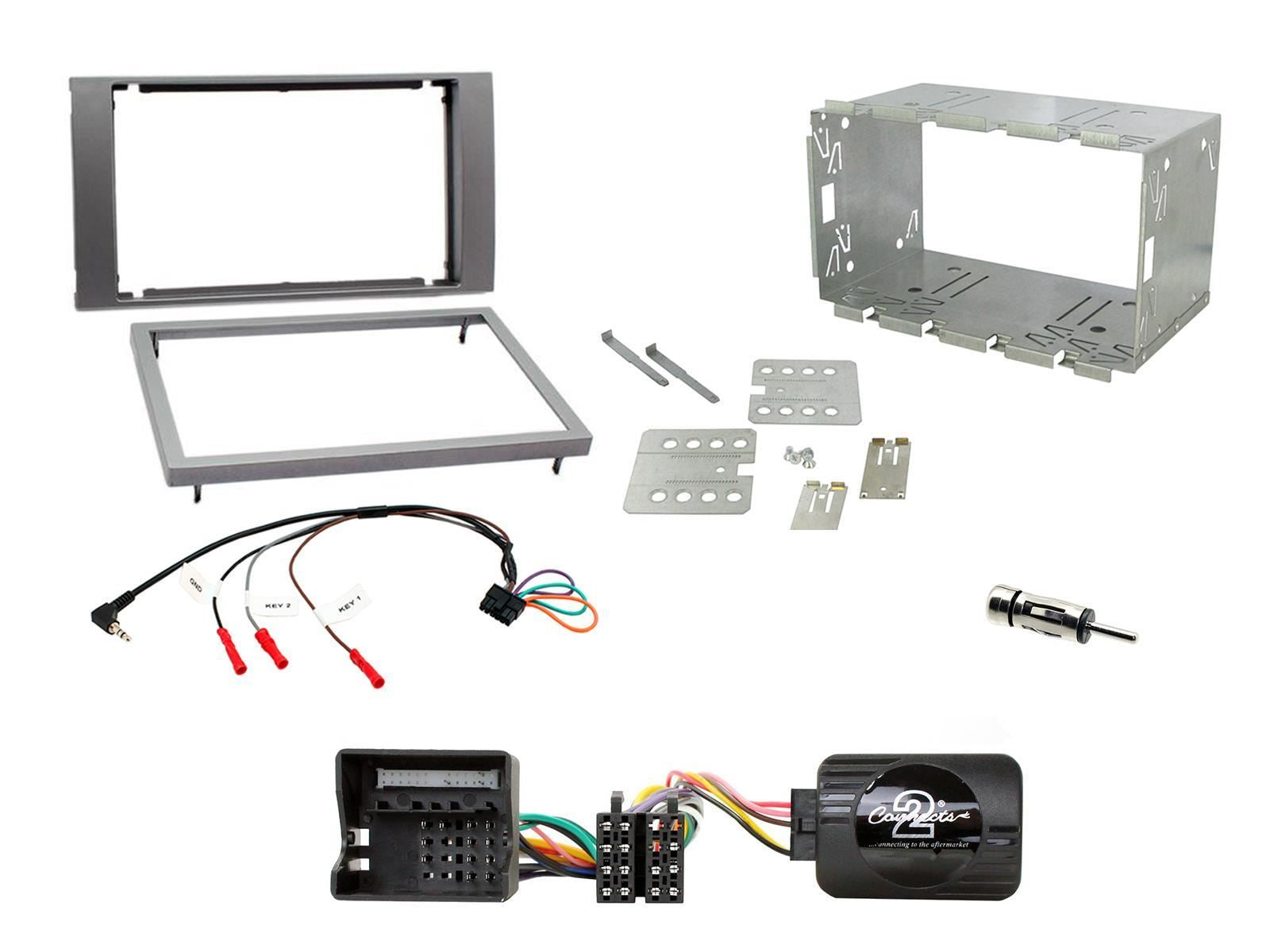 Connects 2 CTKFD48 - Ford Fiesta 2005 - 2008 Double Din Facia & Steering wheel Interface Fitting Installation Kit (Silver Facia Panel)