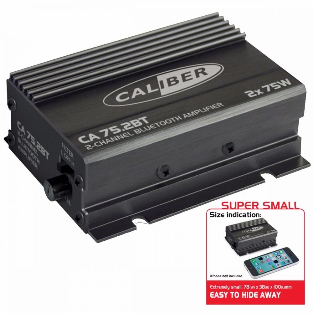 Caliber CALCA75.2BT - Wireless Bluetooth 2 x 75 Watts Car Bike Boat Scooter Van 2 Channel Amp Amplifier