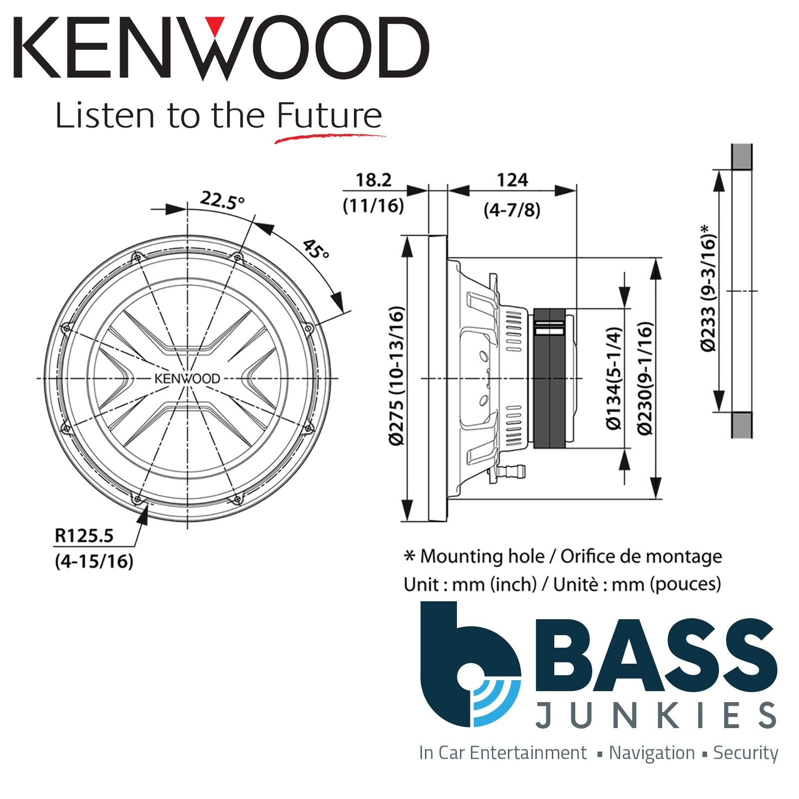 Kenwood KFC-PS2517W 10" Inch 25cm 1300 WATTS Single Voice Car Sub Bass Subwoofer